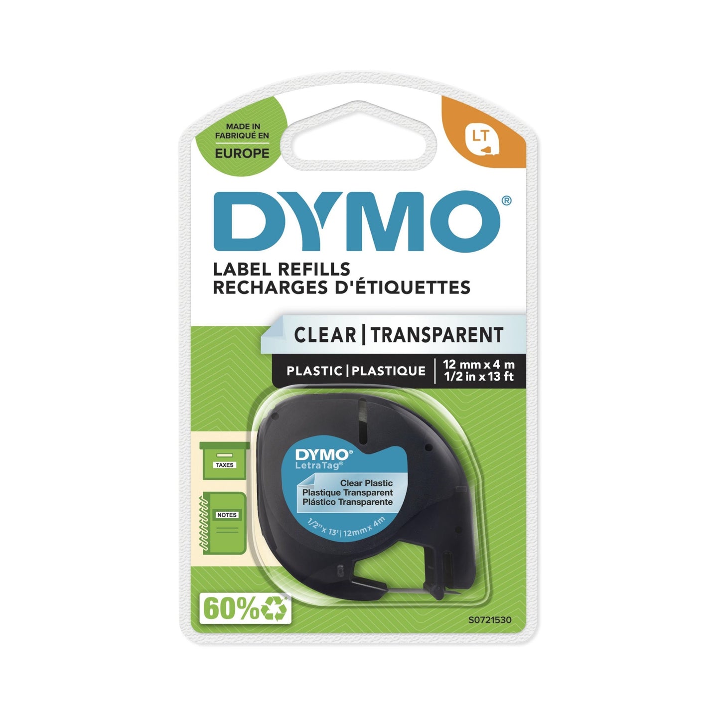 DYMO® Schriftbandkassette 12 mm x 4 m (B x L) transparent schwarz