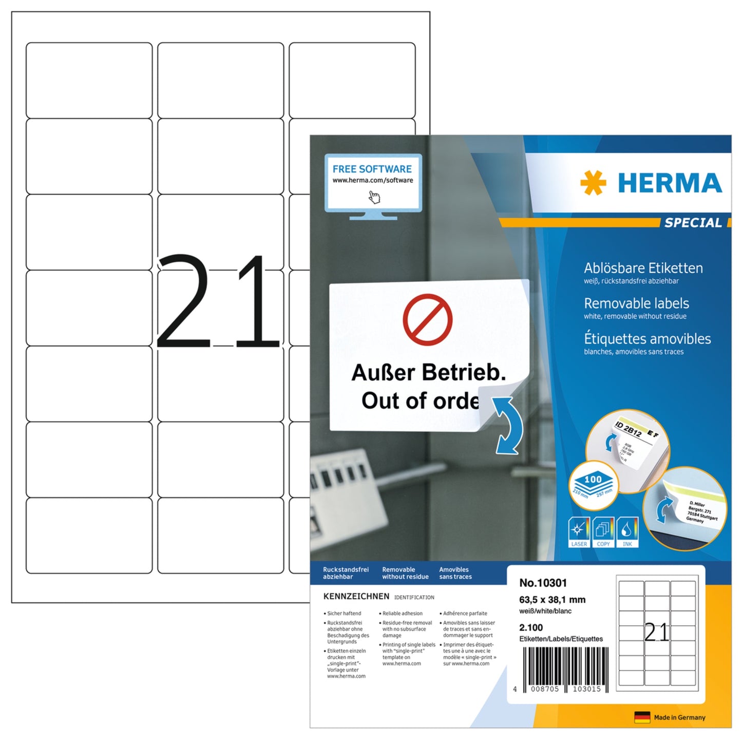 HERMA Adressetikett 63,5 x 38,1 mm (B x H) Papier weiß 2.100 Etik./Pack.