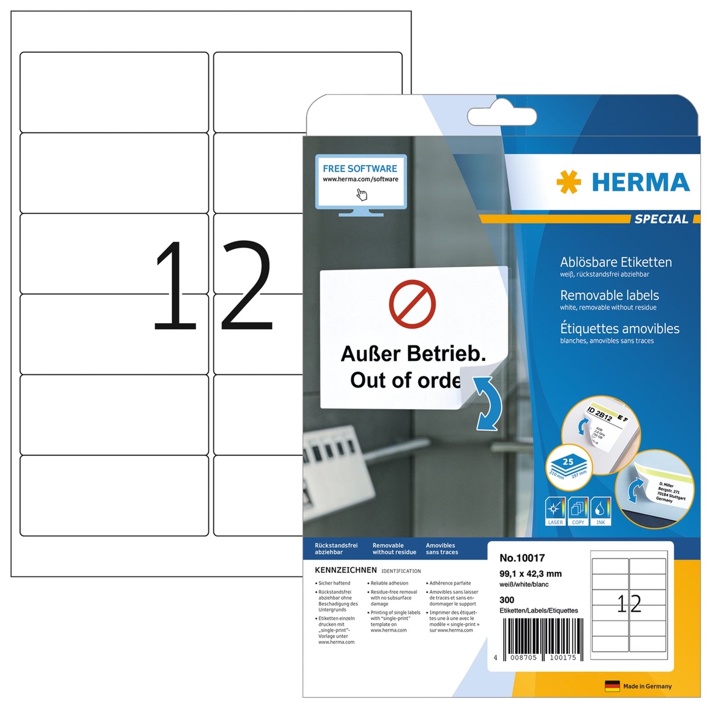 HERMA Adressetikett 99,1 x 42,3 mm (B x H) Papier weiß 300 Etik./Pack.