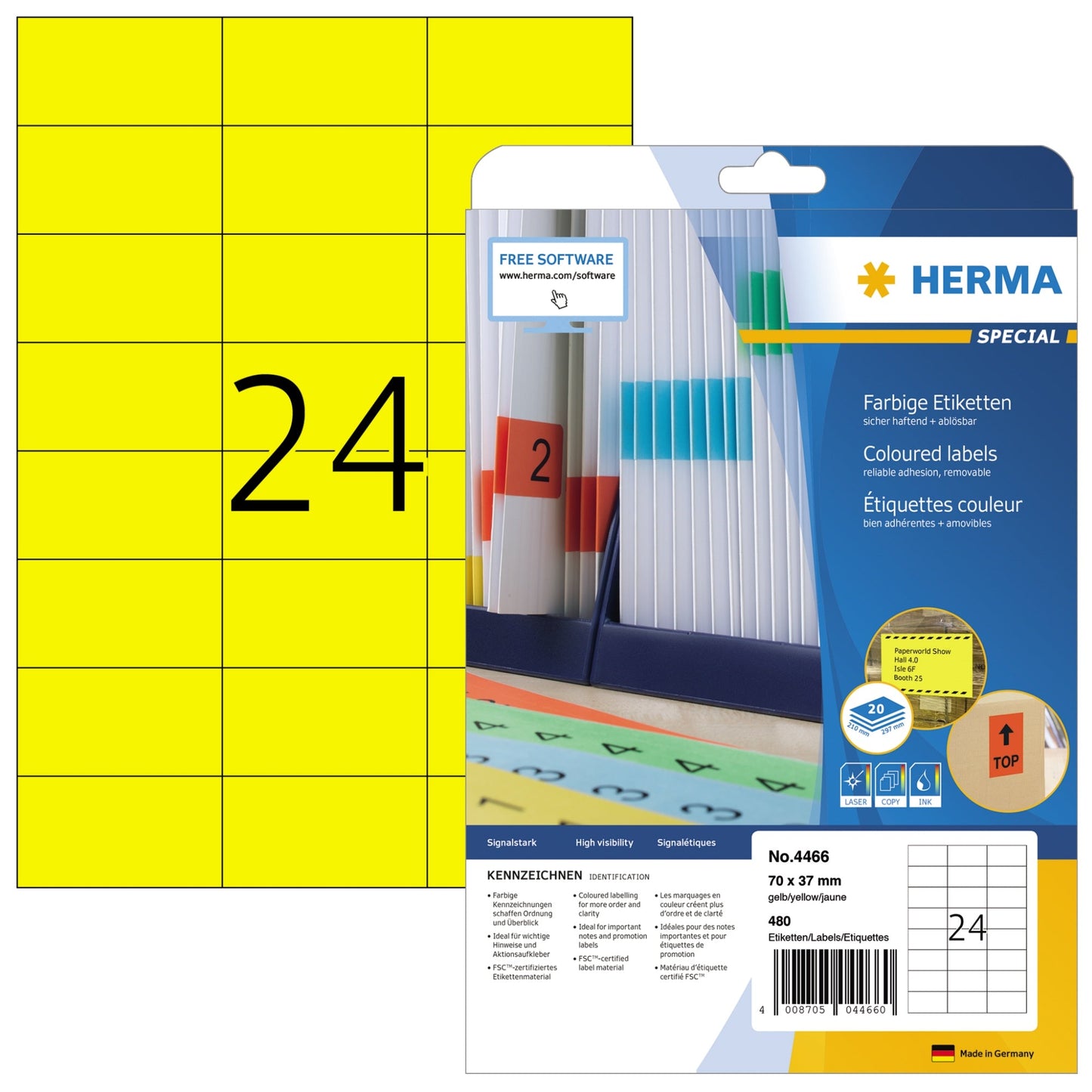 HERMA Universaletikett farbig 70 x 37 mm (B x H) wieder ablösbar Papier gelb 480 Etik./Pack.