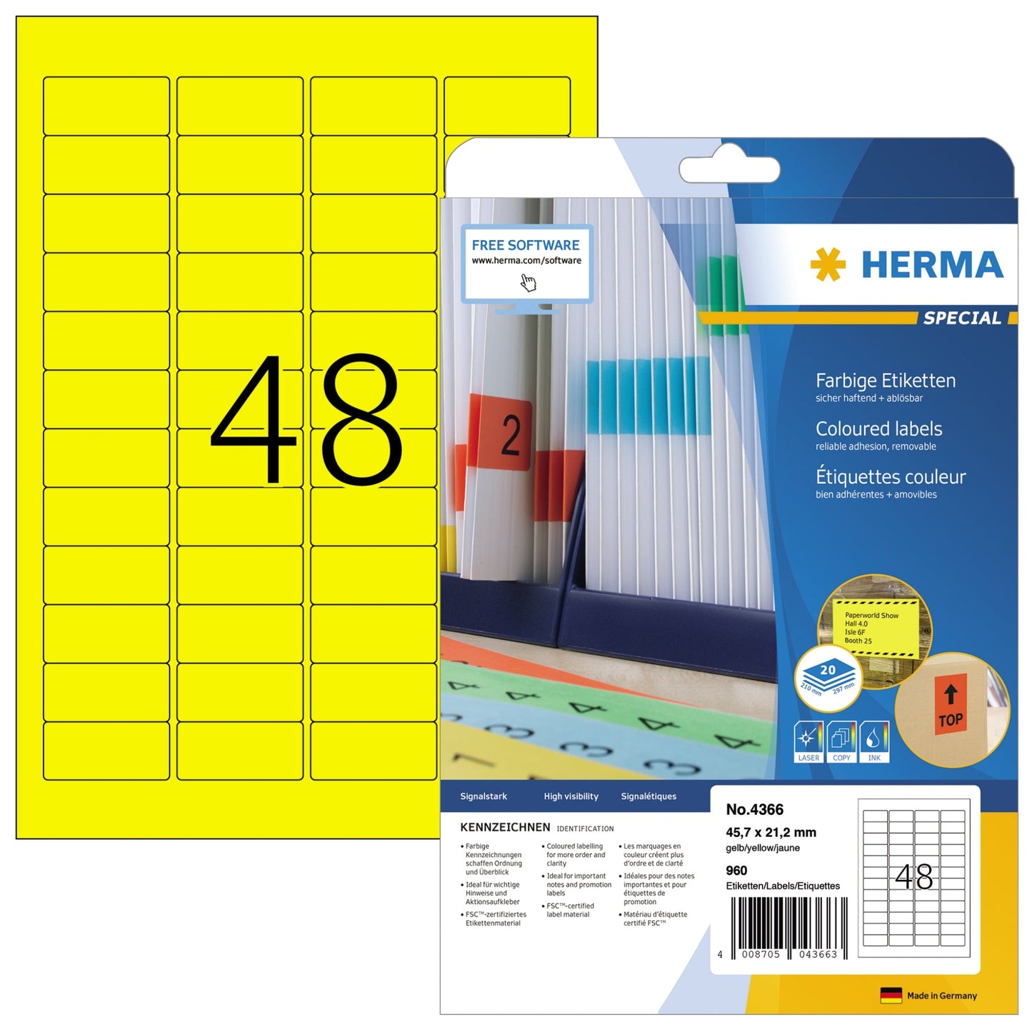 HERMA Universaletikett 45,7 x 21,2 mm (B x H) wieder ablösbar Papier gelb 960 Etik./Pack.