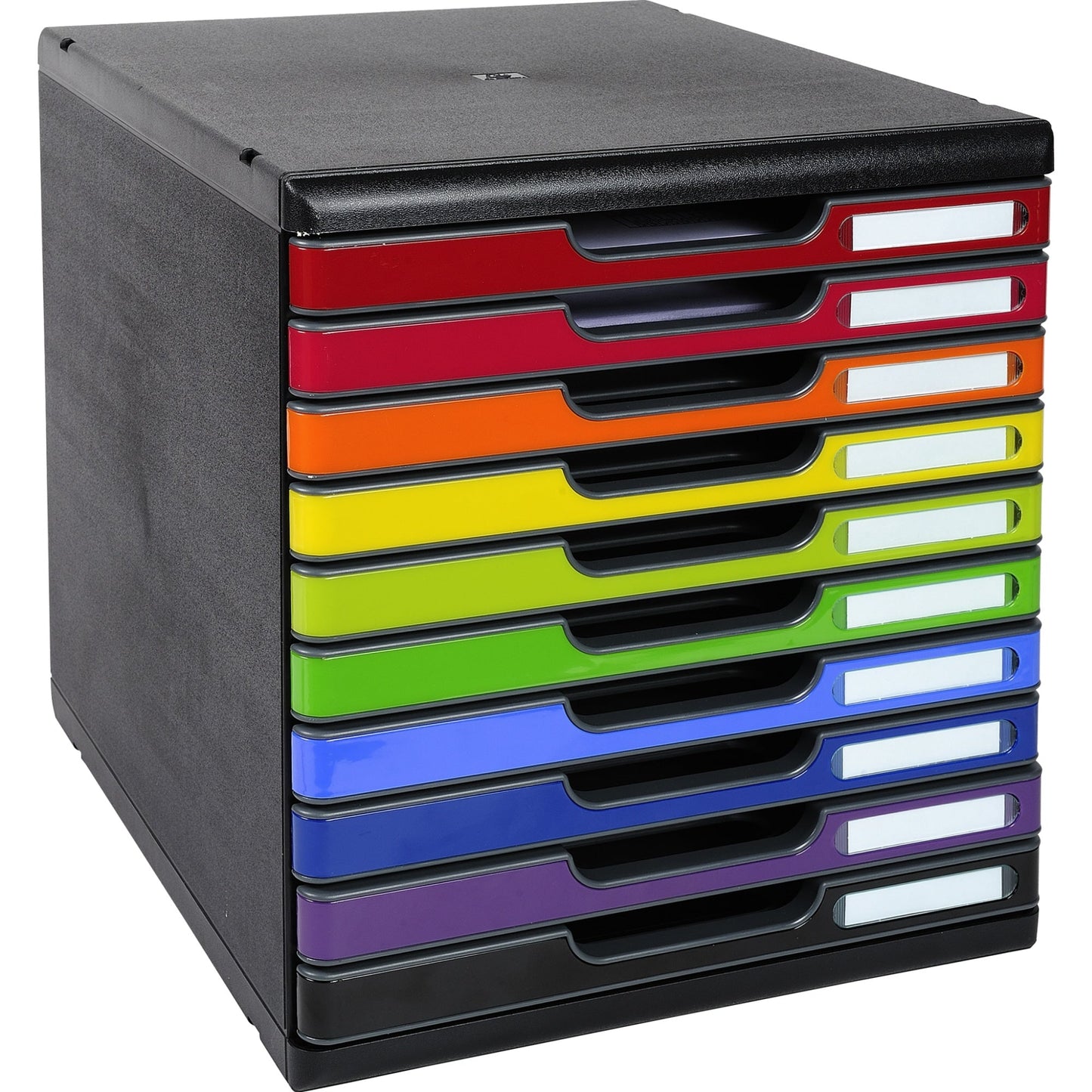 Exacompta Schubladenbox MODULO 10 Schubladen DIN A4+ Polystyrol Gehäusefarbe: schwarz Farbe der Schublade: mehrfarbig