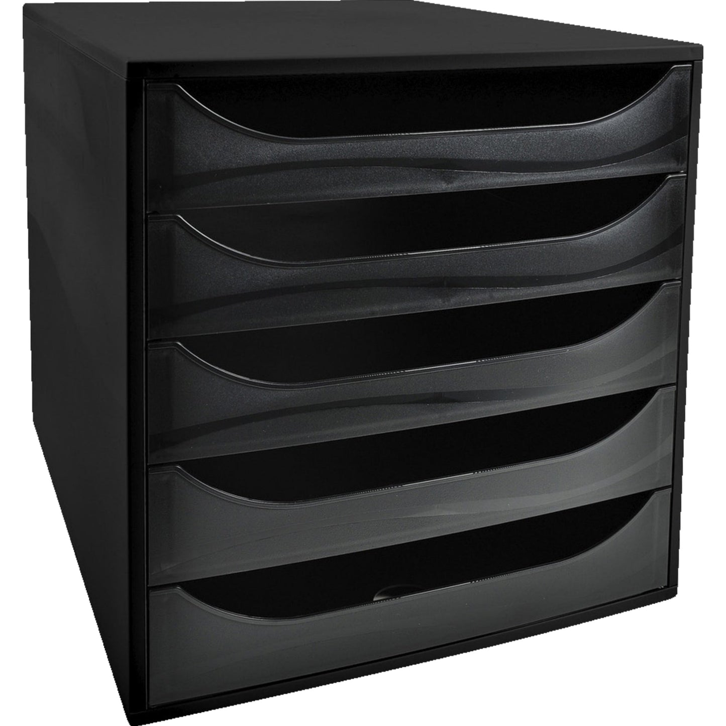 Exacompta Schubladenbox ECOBOX 5 Schubladen DIN A4, Überbreite Polystyrol Gehäusefarbe: schwarz Farbe der Schublade: schwarz