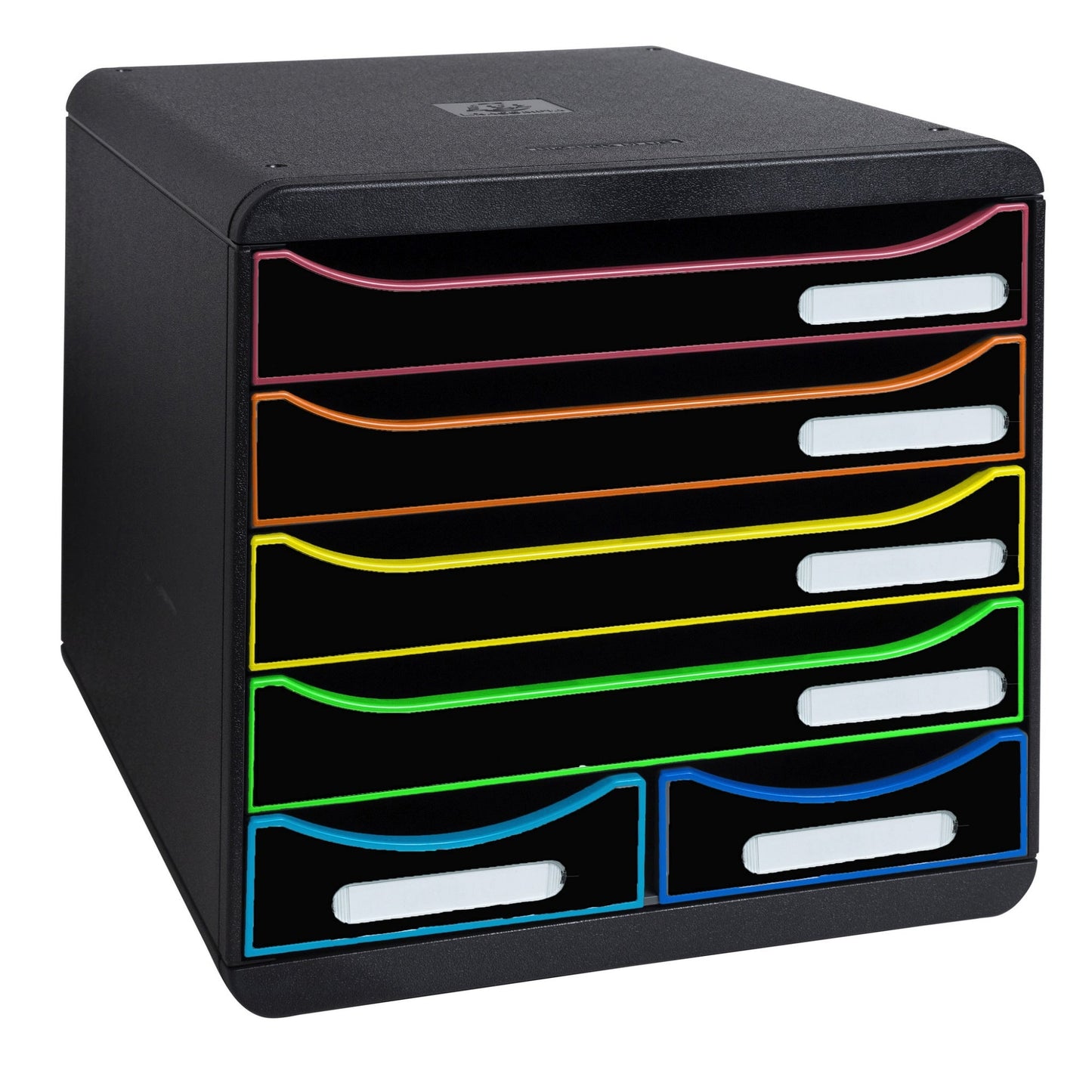 Exacompta Schubladenbox BIG-BOX Maxi 6 Schubladen DIN A4, Überbreite Polystyrol Gehäusefarbe: schwarz Farbe der Schublade: schwarz/harlekin