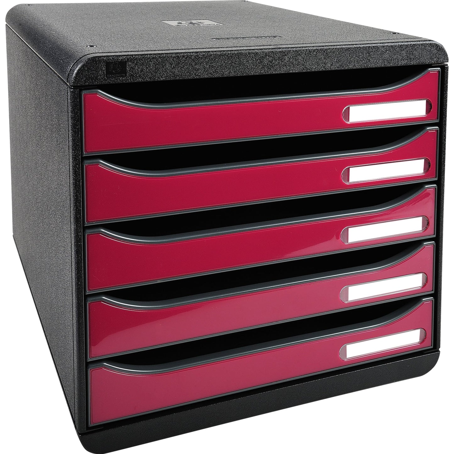 Exacompta Schubladenbox BIG-BOX plus 5 Schubladen DIN A4, Überbreite Polystyrol Gehäusefarbe: schwarz Farbe der Schublade: himbeerfarben glossy