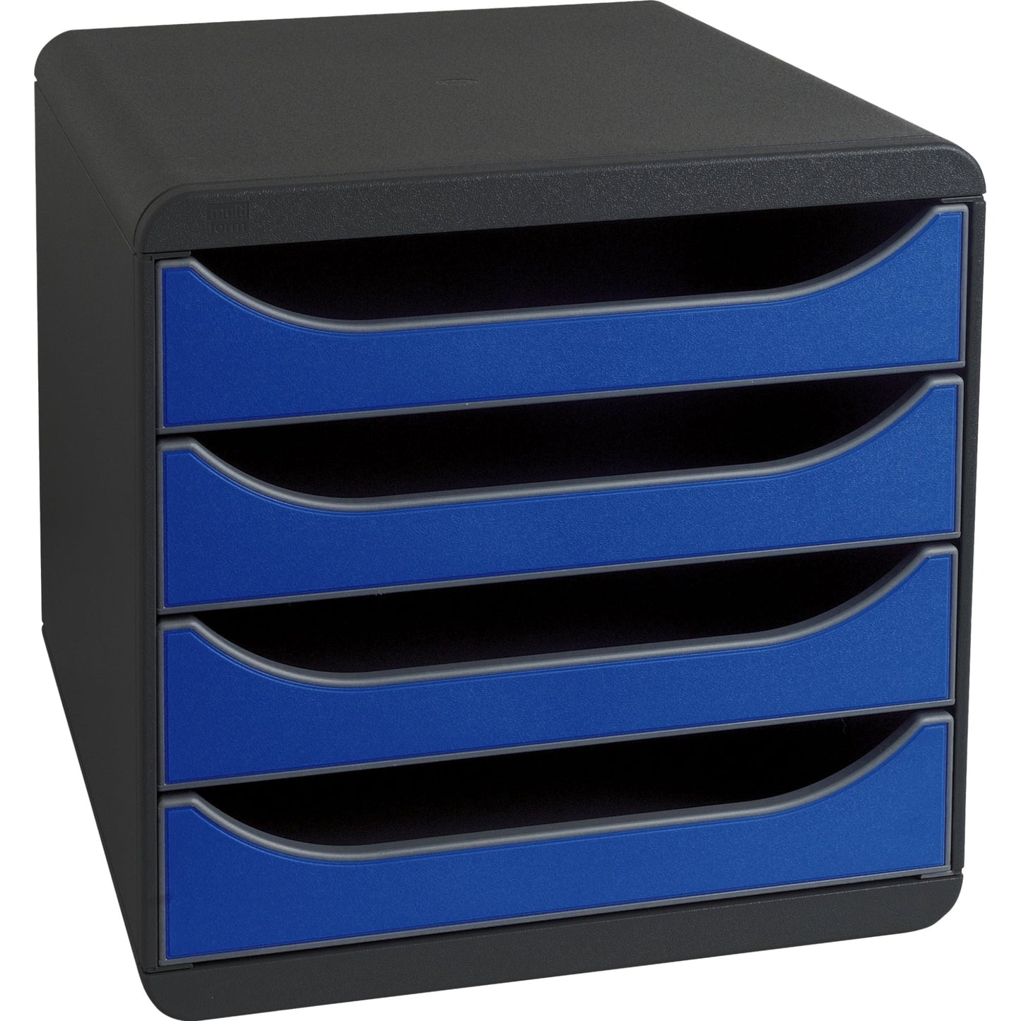 Exacompta Schubladenbox BIG-BOX 4 Schubladen DIN A4, Überbreite Polystyrol Gehäusefarbe: schwarz Farbe der Schublade: königsblau