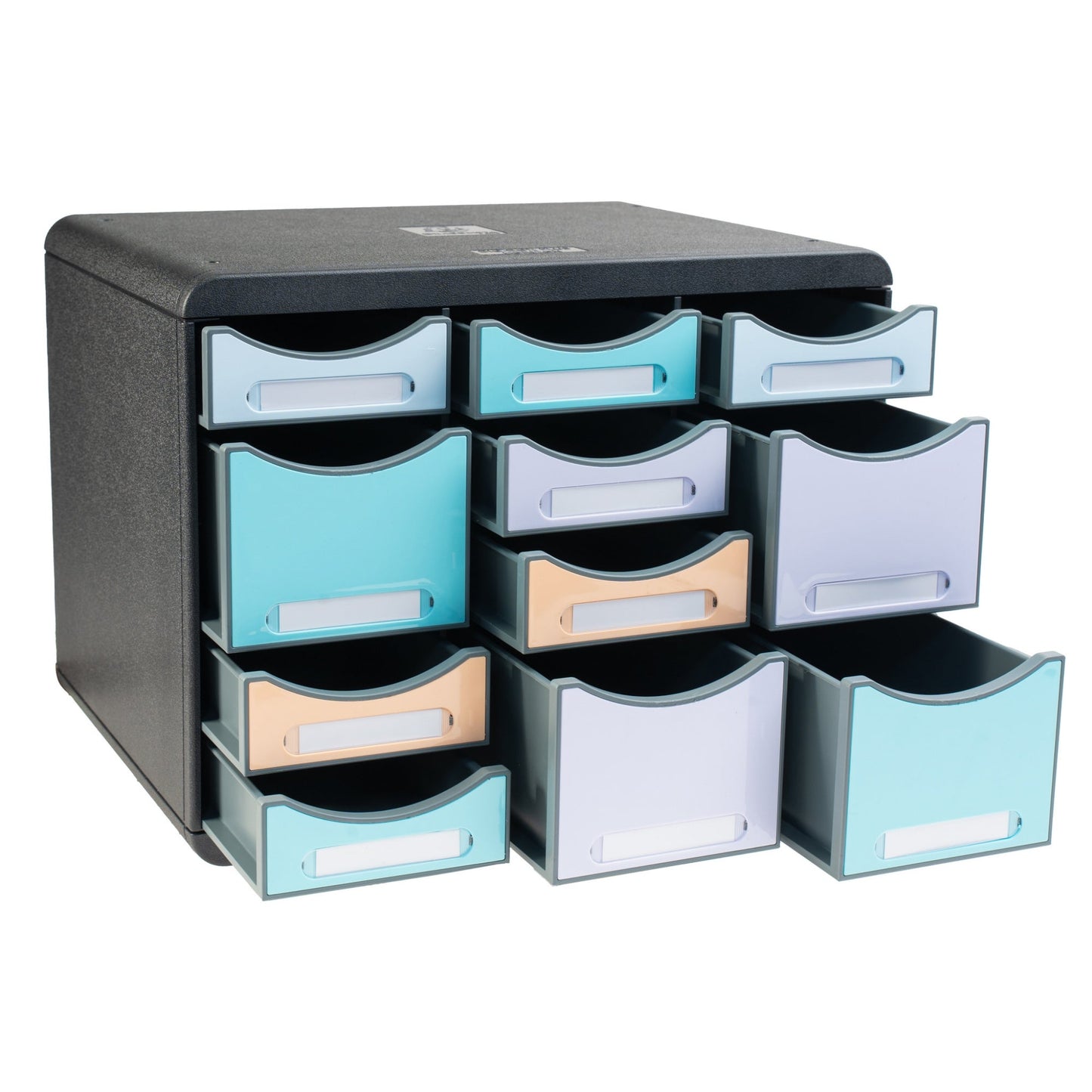 Exacompta Schubladenbox STORE-BOX Multi 11 Schubladen Polystyrol Gehäusefarbe: schwarz Farbe der Schublade: schwarz/pastellfarbig