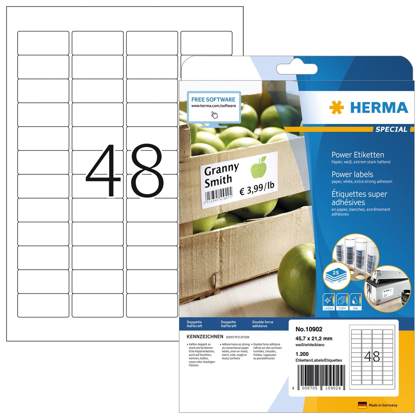 HERMA Universaletikett Power 45,7 x 21,2 mm (B x H) nicht wieder ablösbar Papier weiß 1.200 Etik./Pack.