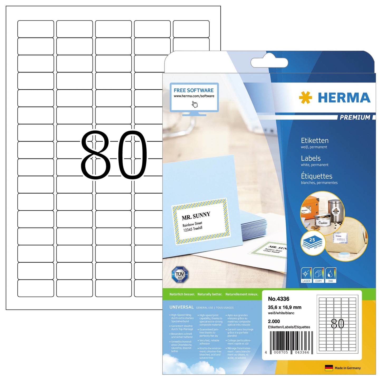 HERMA Universaletikett PREMIUM 35,6 x 16,9 mm (B x H) nicht wieder ablösbar Papier weiß 2.000 Etik./Pack.