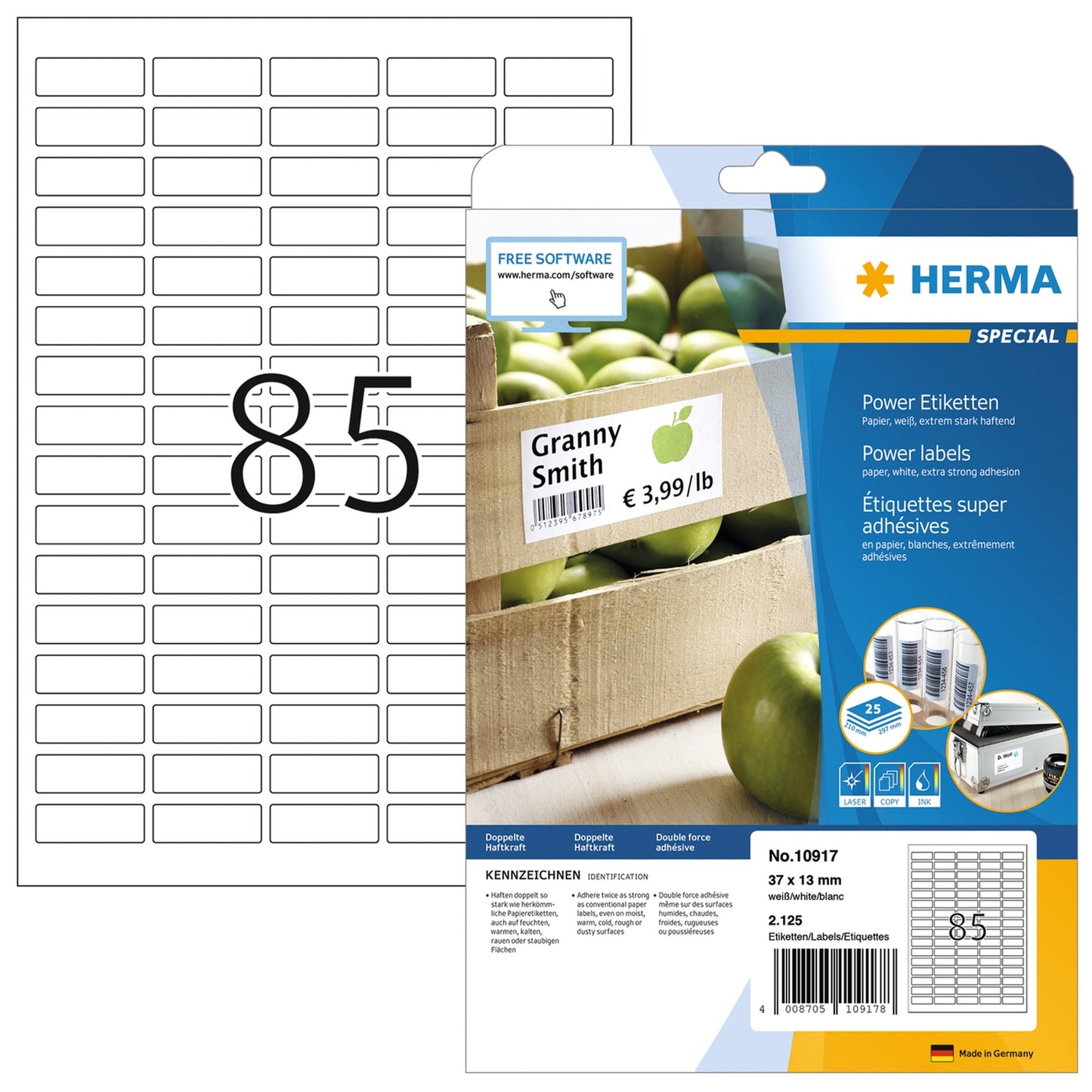 HERMA Universaletikett Power 37 x 13 mm (B x H) Papier weiß 2.125 Etik./Pack.