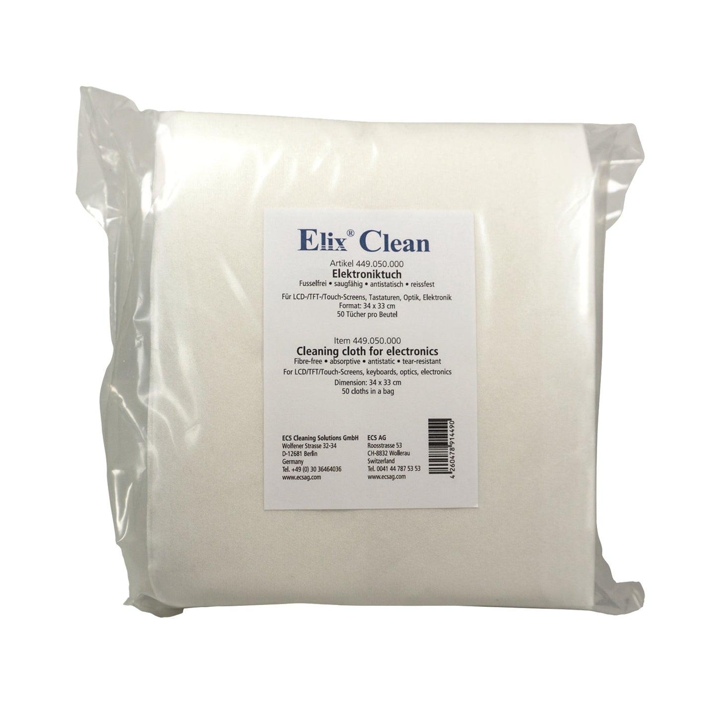 Elix Clean Reinigungstuch ElixClean Automatensysteme, Bildschirme, Optik, Mikroelektronik, Fiber-Optik, Chemie, Pharmazeutik trocken Vlies 50 St./Pack.