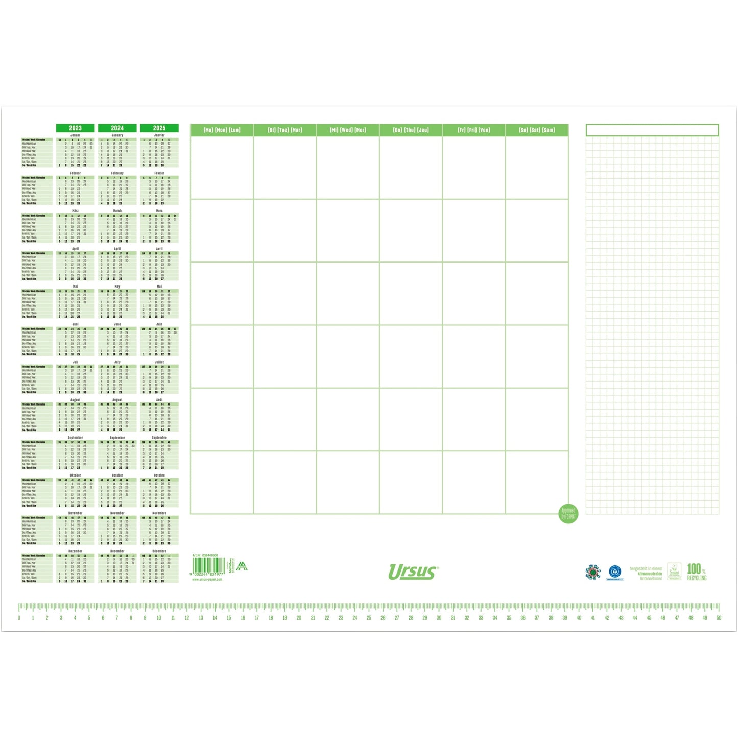 Ursus® Schreibunterlage Green 52,5 x 37,5 cm (B x H) mit Kalender 3 Jahre 100 % Recyclingpapier premiumweiß 30 Bl.