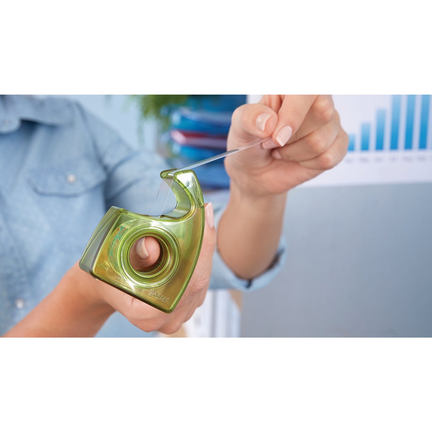 tesa® Handabroller Easy Cut nachfüllbar grün transparent