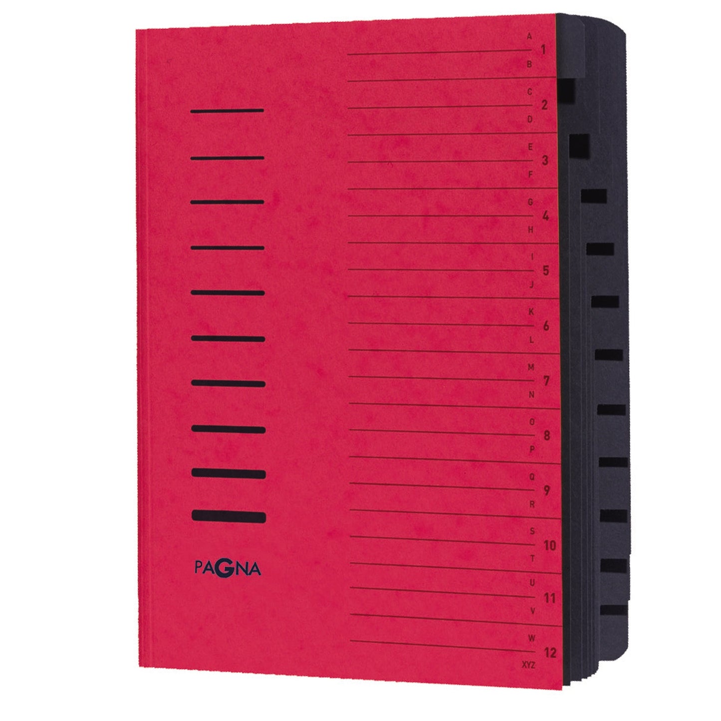 PAGNA Ordnungsmappe DIN A4 240g/m² Pressspankarton Farbe: rot Farbe des Fächerblocks: schwarz 12 Fächer