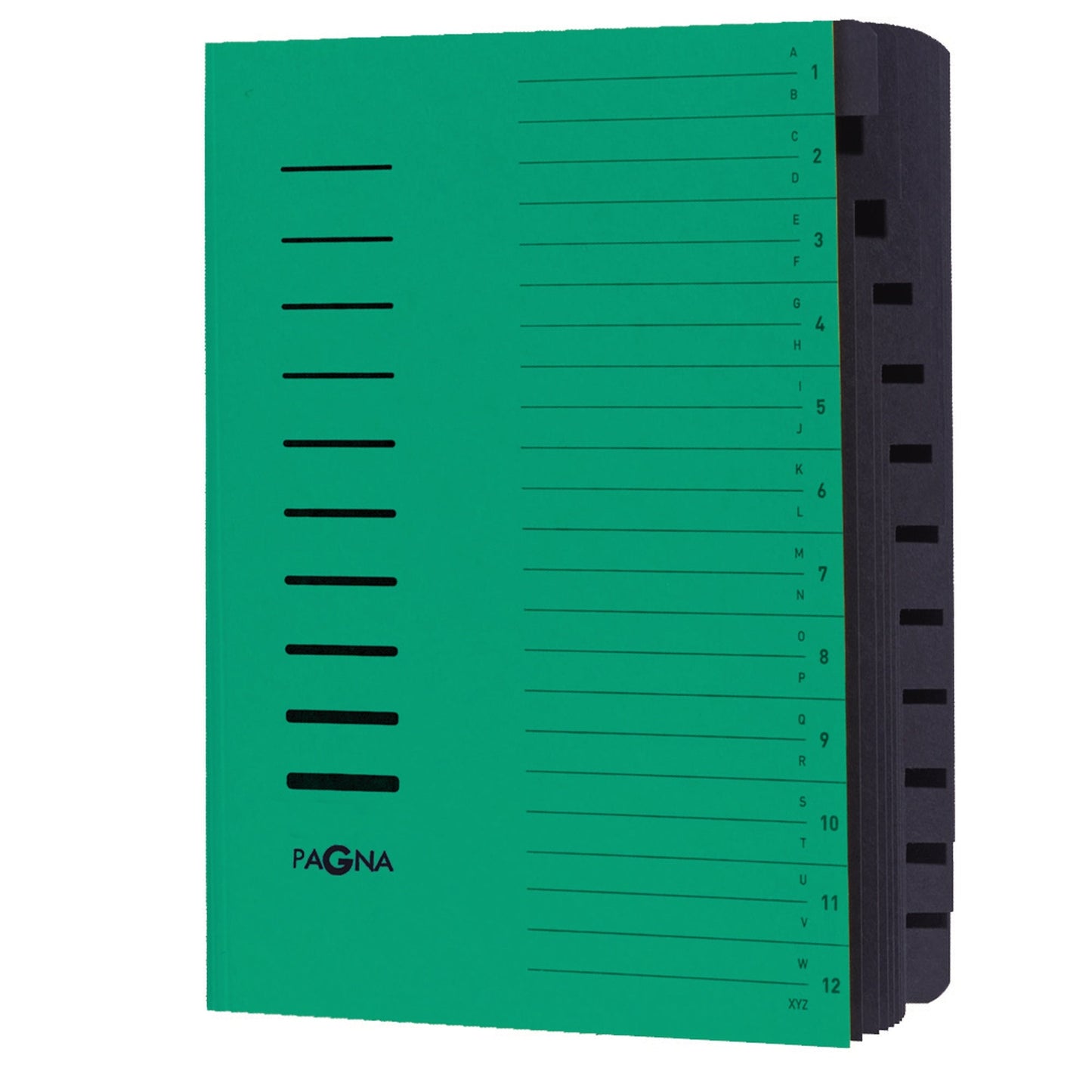 PAGNA Ordnungsmappe DIN A4 240g/m² Pressspankarton Farbe: grün Farbe des Fächerblocks: schwarz 12 Fächer