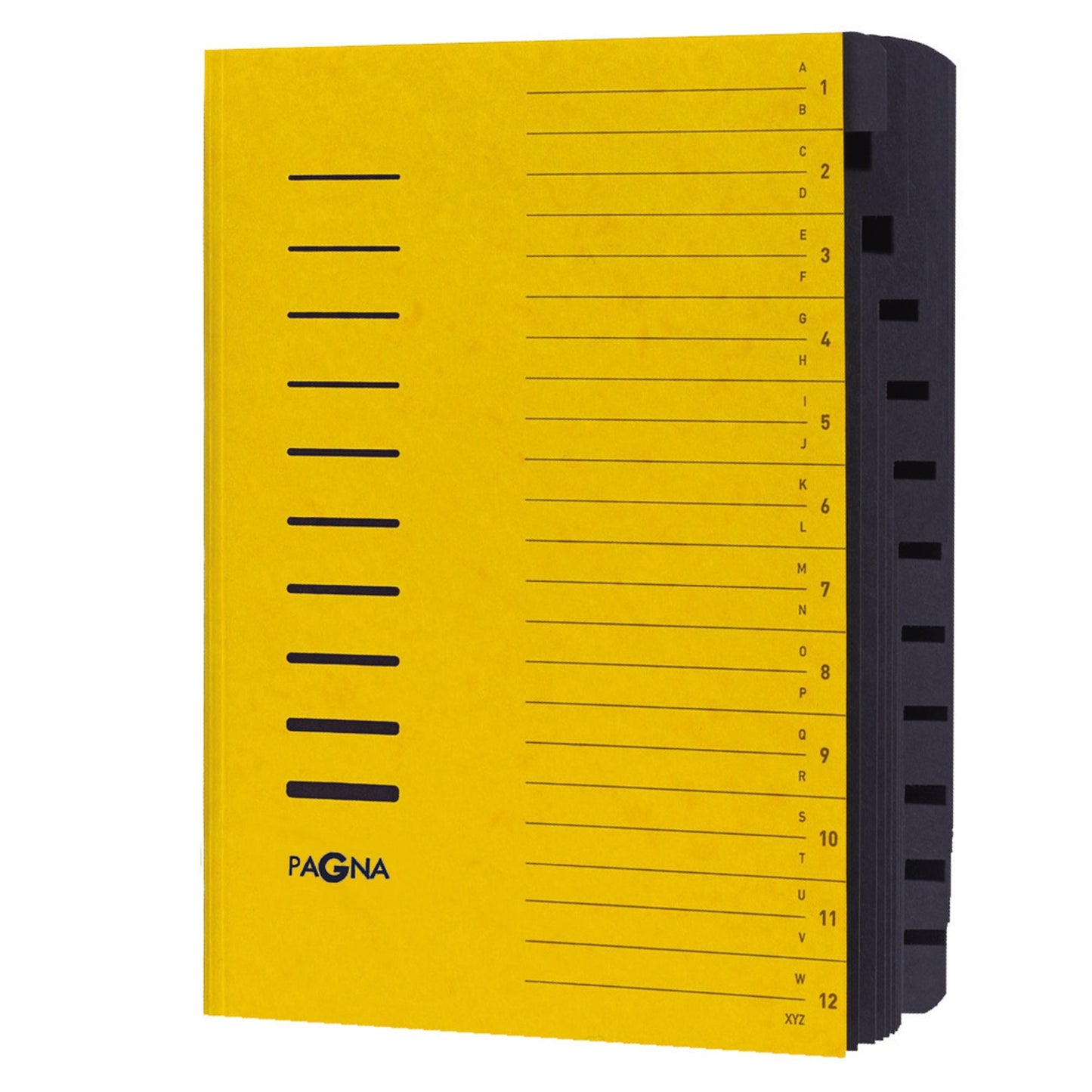 PAGNA Ordnungsmappe DIN A4 240g/m² Pressspankarton Farbe: gelb Farbe des Fächerblocks: schwarz 12 Fächer