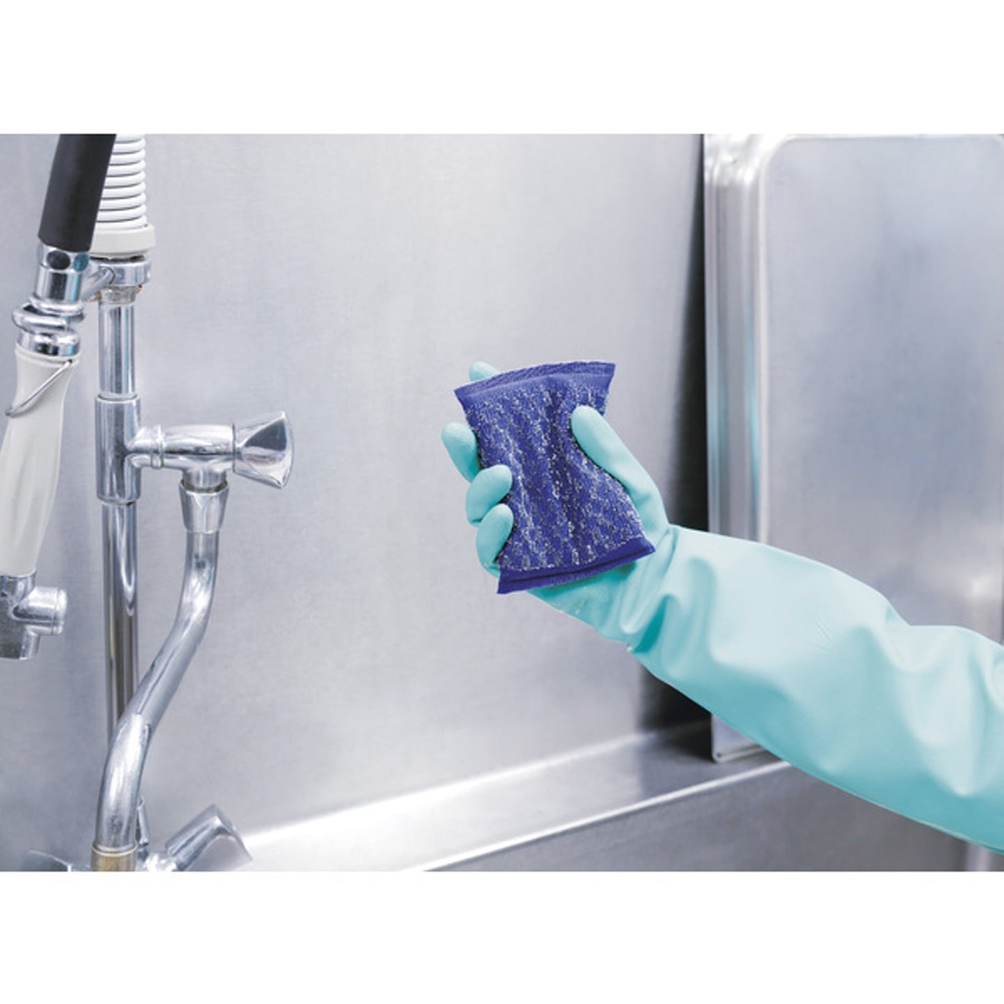 Spontex Reinigungsschwamm Superinox Pad 13,5 x 9 x 1,8 cm (B x H x T) Rostfreier Edelstahl/Polyurethan-Schaumstoff/Polyester blau 5 St./Pack.