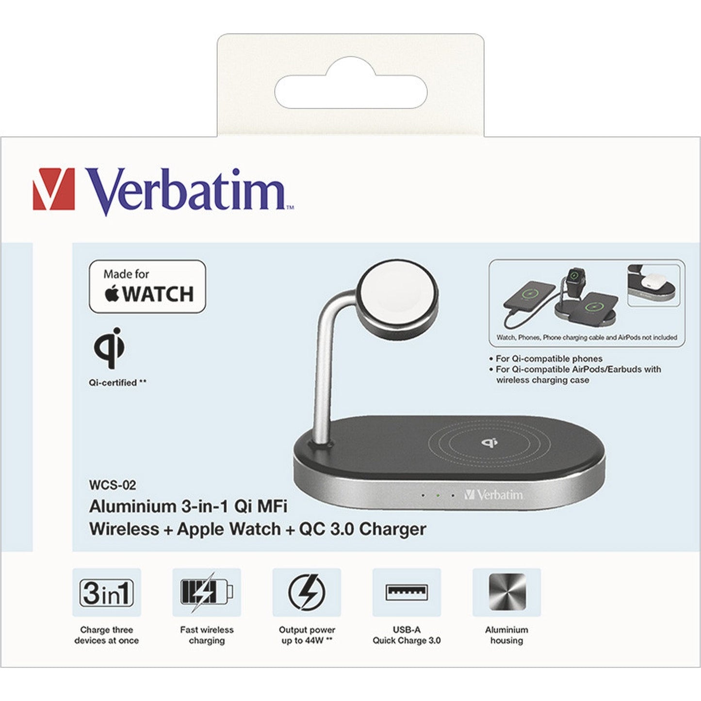 Verbatim Induktionsladegerät 3-in-1 USB-A schwarz/silber