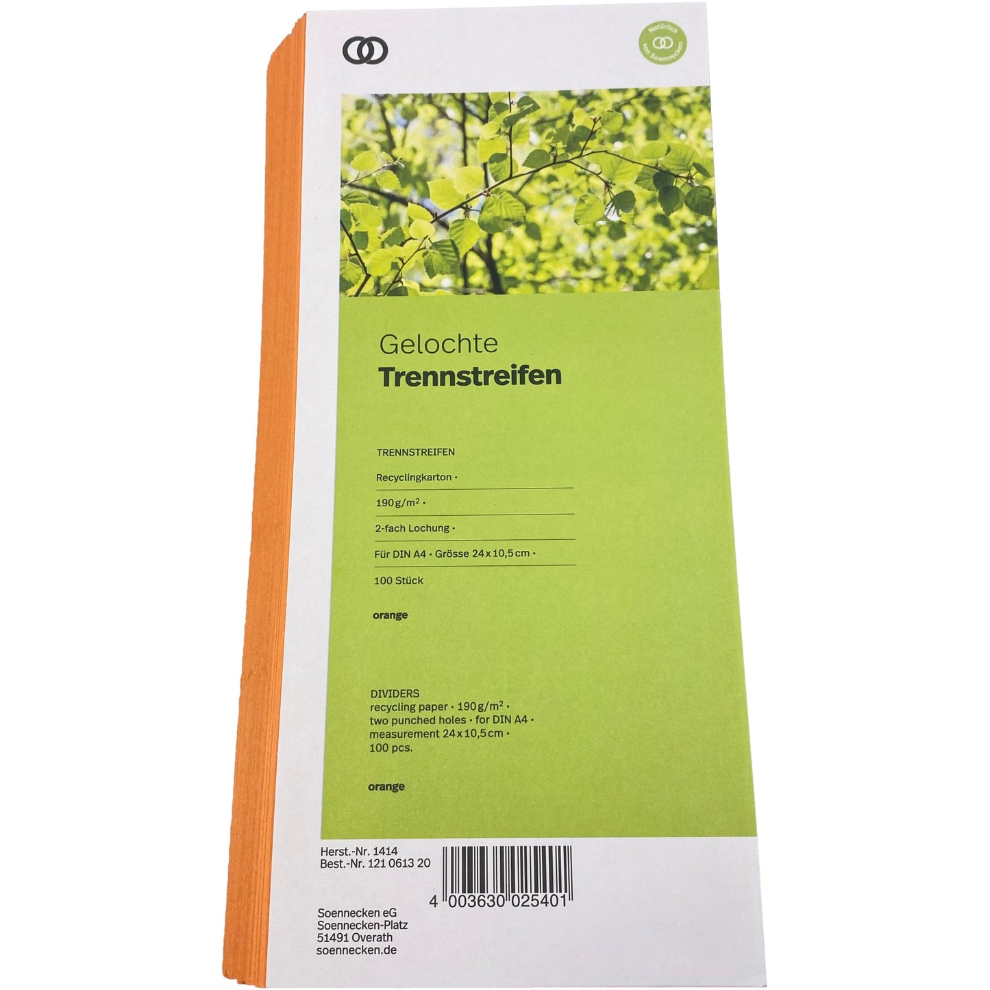 Soennecken Trennstreifen oeco 24 x 10,5 cm (B x H) 190g/m² Recyclingkarton orange 100 St./Pack.
