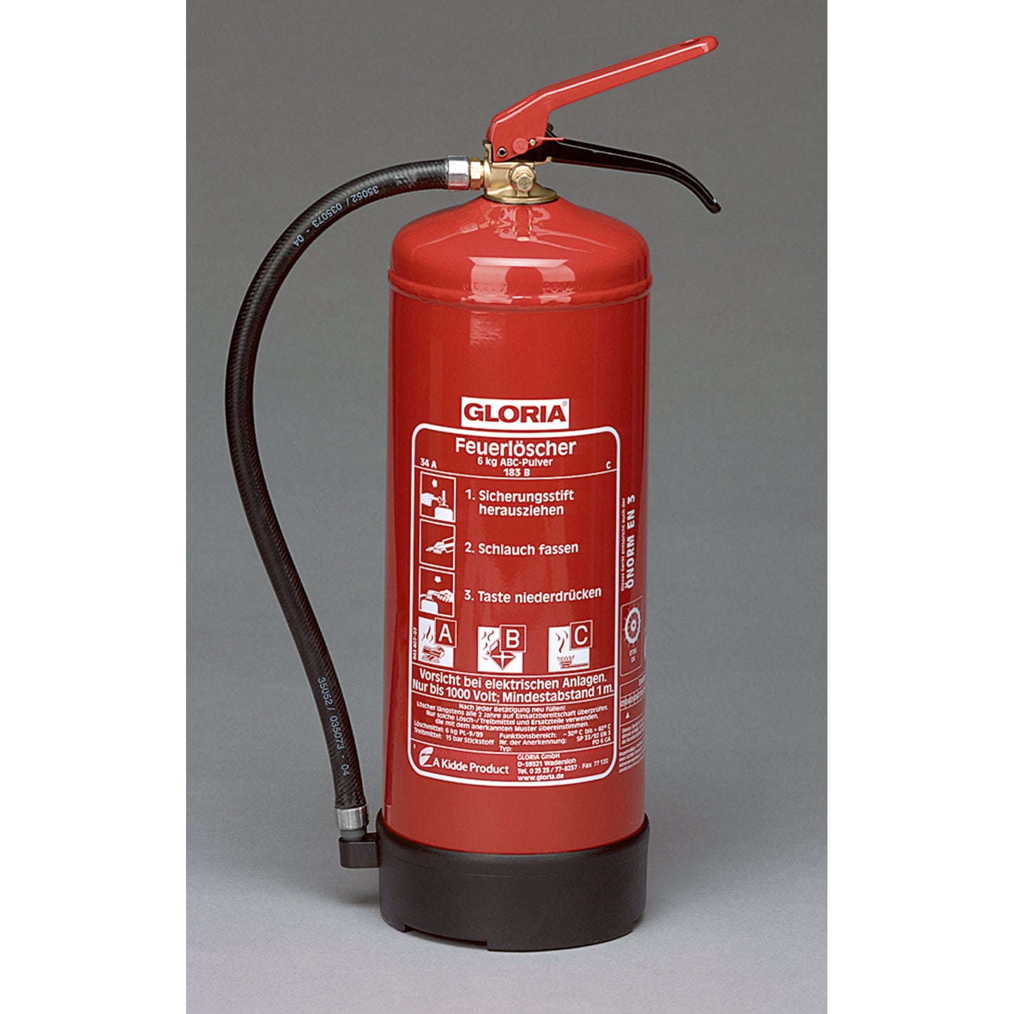 GLORIA Handfeuerlöscher PD 6 GA 34A, 233B, C 6kg 27 x 50 x 16 cm (B x H x T)
