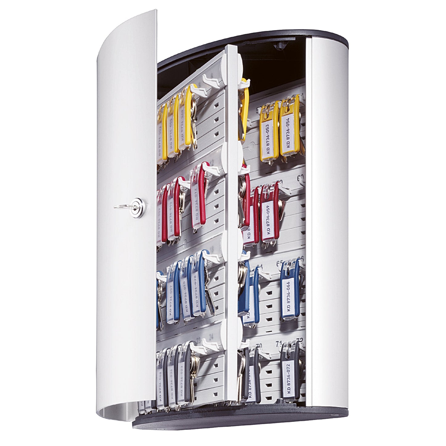 DURABLE Schlüsselschrank KEY BOX 30,2 x 40 x 11,8 cm (B x H x T) inkl. 2 Schlüsseln, 6 KEY CLIP Schlüsselanhänger (farbig sortiert) Aluminium silber metallic