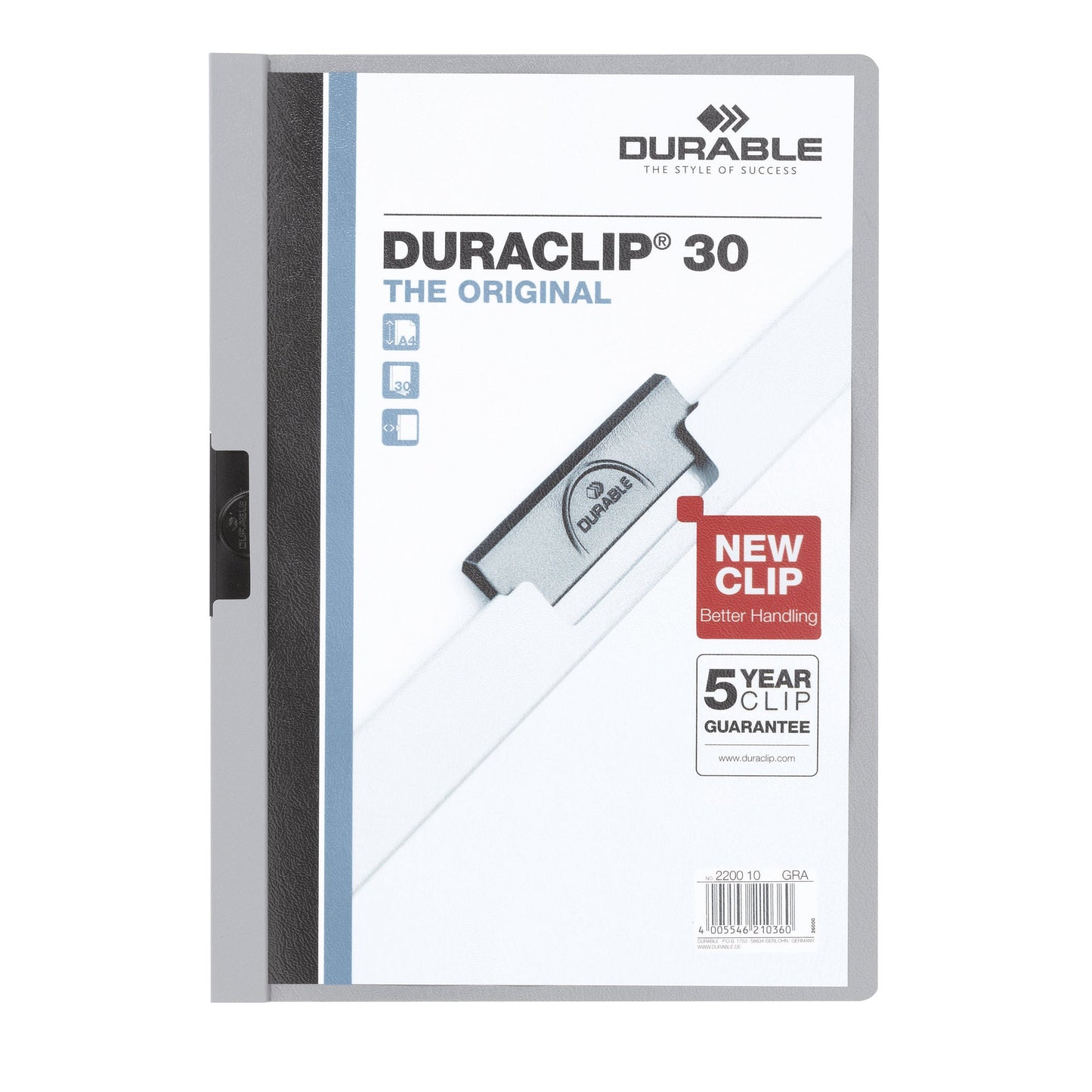 DURABLE Klemmmappe DURACLIP® 60 DIN A4 Hartfolie Farbe der Rückseite: grau Farbe der Klemme: schwarz