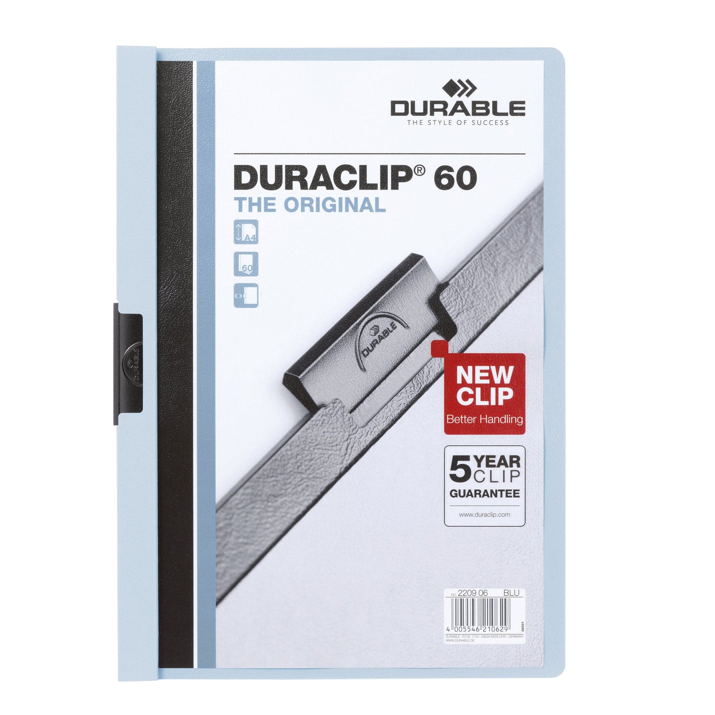 DURABLE Klemmmappe DURACLIP® 60 DIN A4 Hartfolie Farbe der Rückseite: blau Farbe der Klemme: schwarz