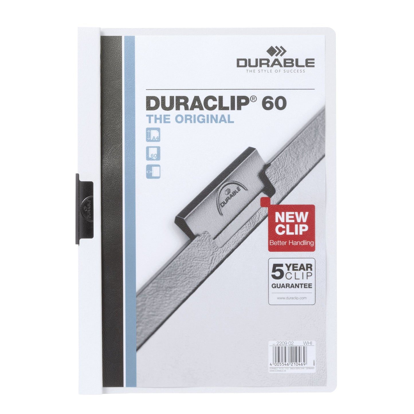 DURABLE Klemmmappe DURACLIP® 60 DIN A4 Hartfolie Farbe der Rückseite: weiß Farbe der Klemme: schwarz