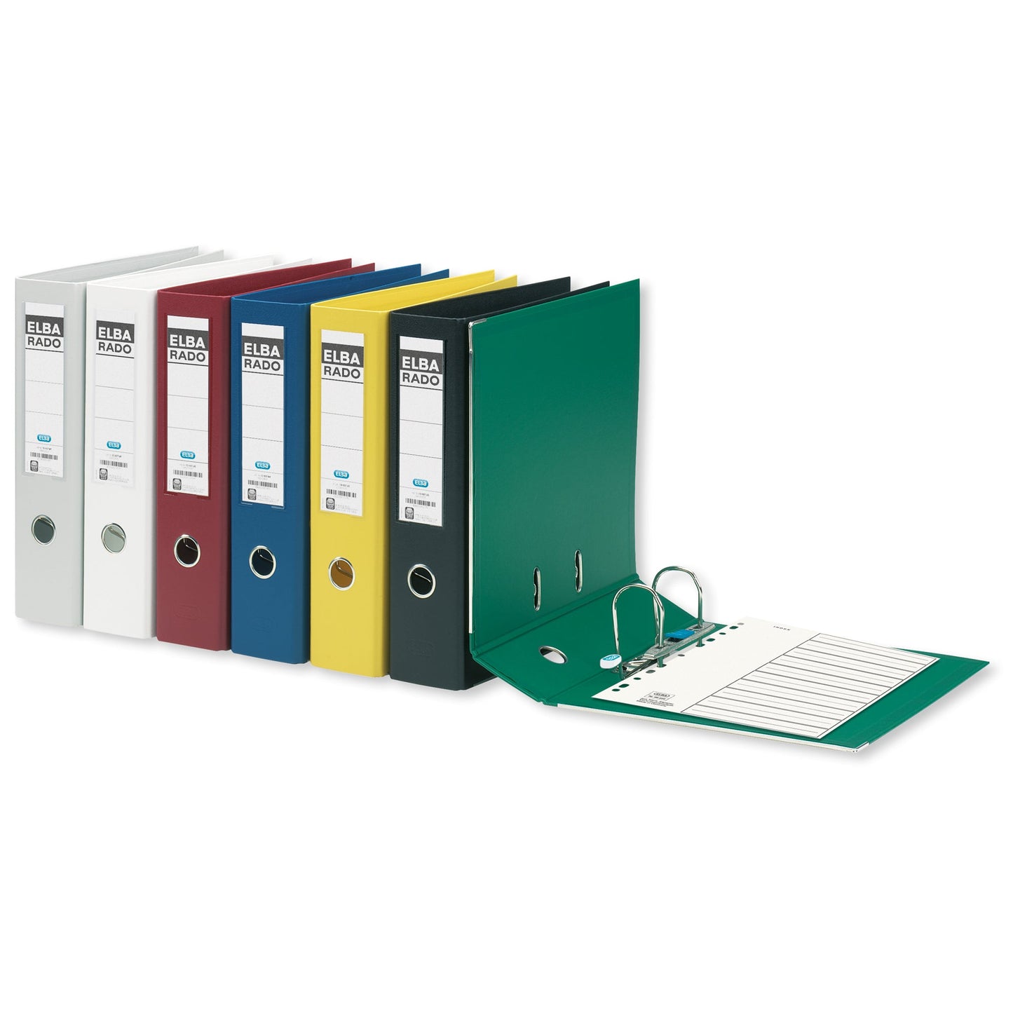 ELBA Ordner rado plast 80mm DIN A4 Rückenschild: einsteckbar mit Schlitzen Werkstoff: Pappe Material außen: PVC Material innen: PVC gelb
