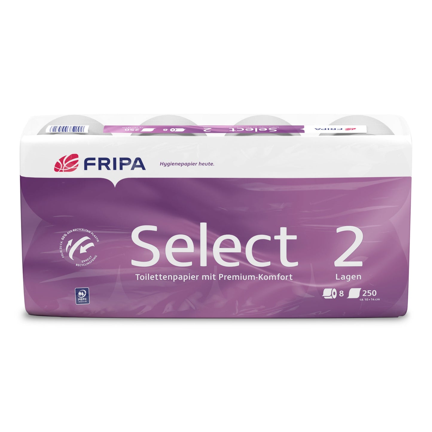 Fripa Toilettenpapier Select 2-lagig hochweiß 250 Bl./Rl. 8 Rl./Pack.
