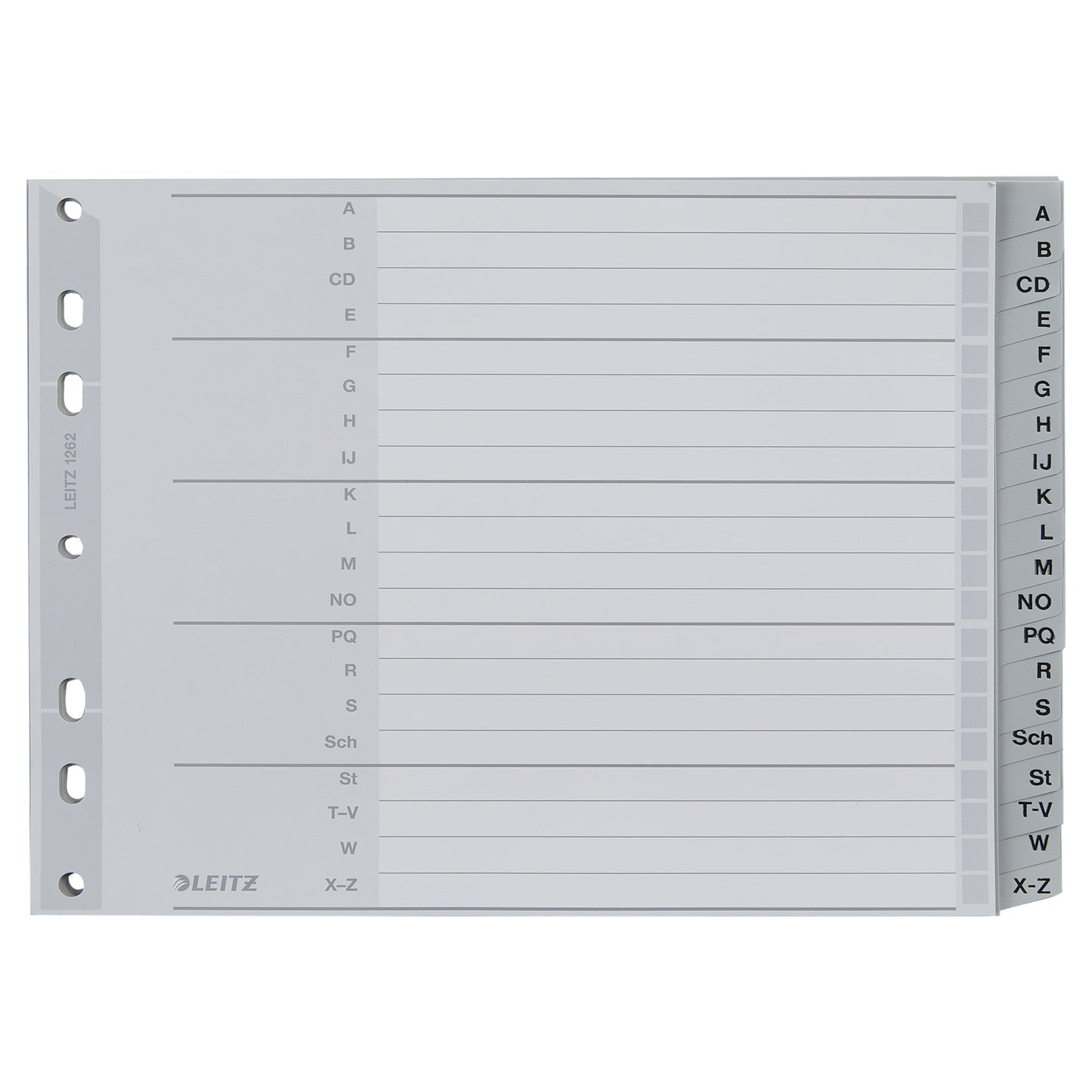 Leitz A-Z Register DIN A4, Überbreite Polypropylen grau 20 Registerblätter