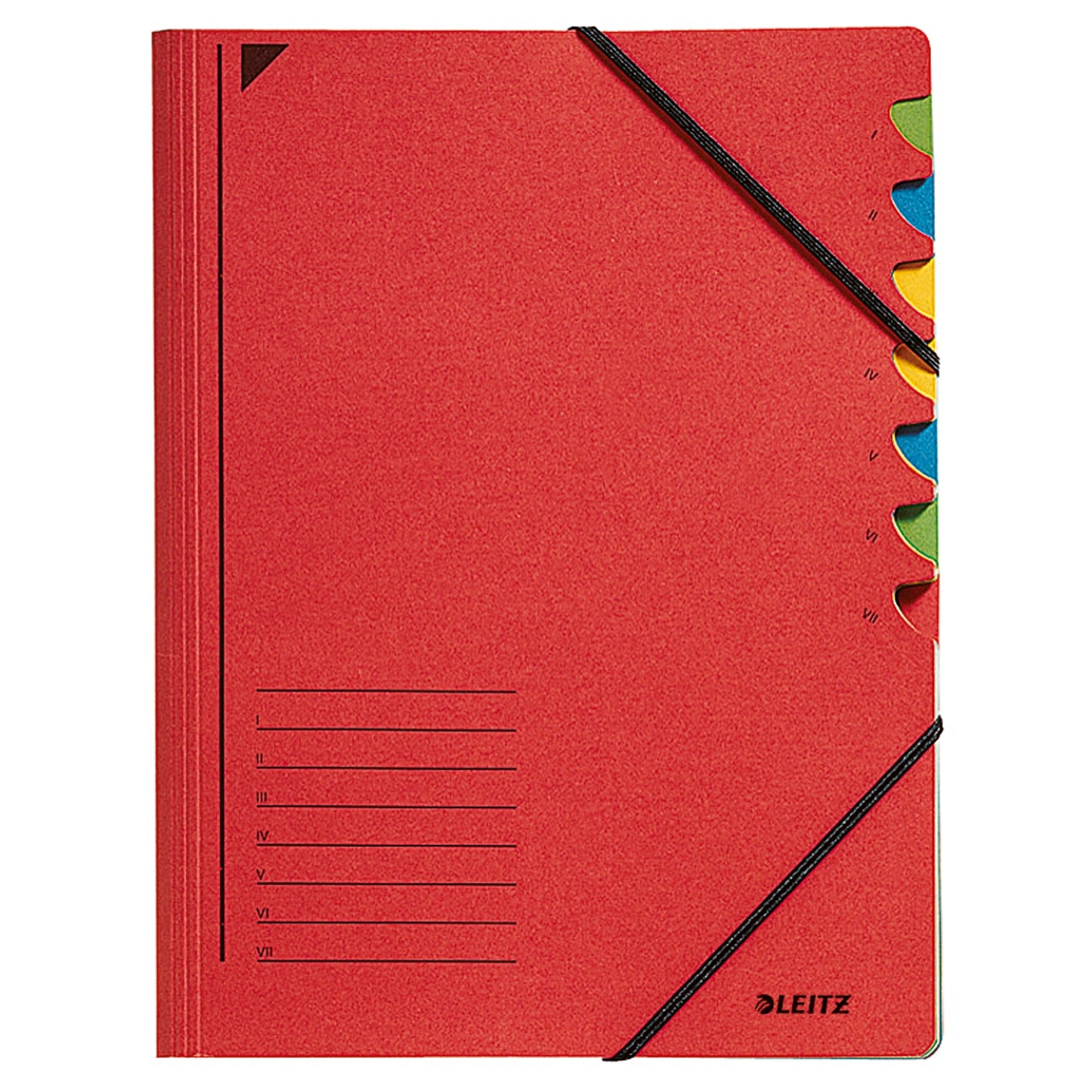 Leitz Ordnungsmappe DIN A4 350g/m² Pendareckarton, recycelt Farbe: rot Farbe des Fächerblocks: mehrfarbig 7 Fächer