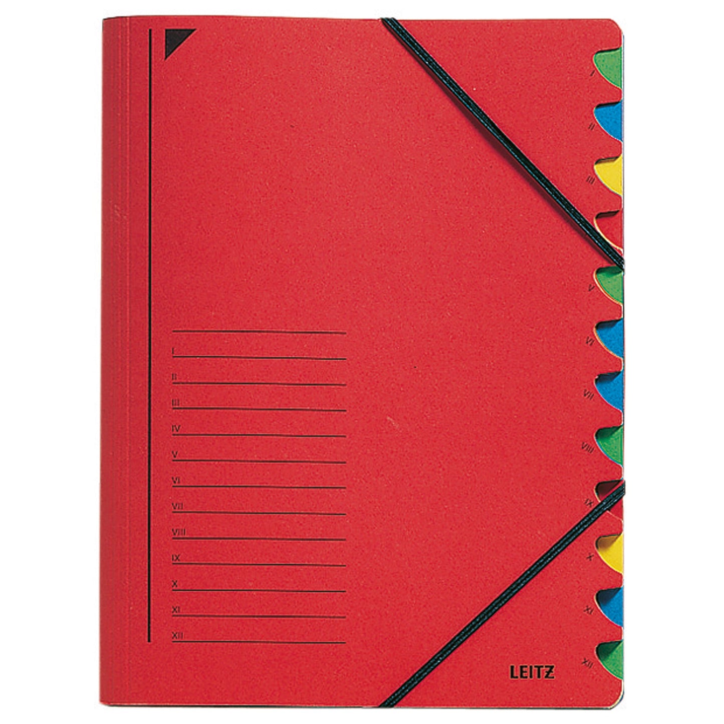 Leitz Ordnungsmappe DIN A4 350g/m² Pendareckarton, recycelt Farbe: rot Farbe des Fächerblocks: mehrfarbig 12 Fächer