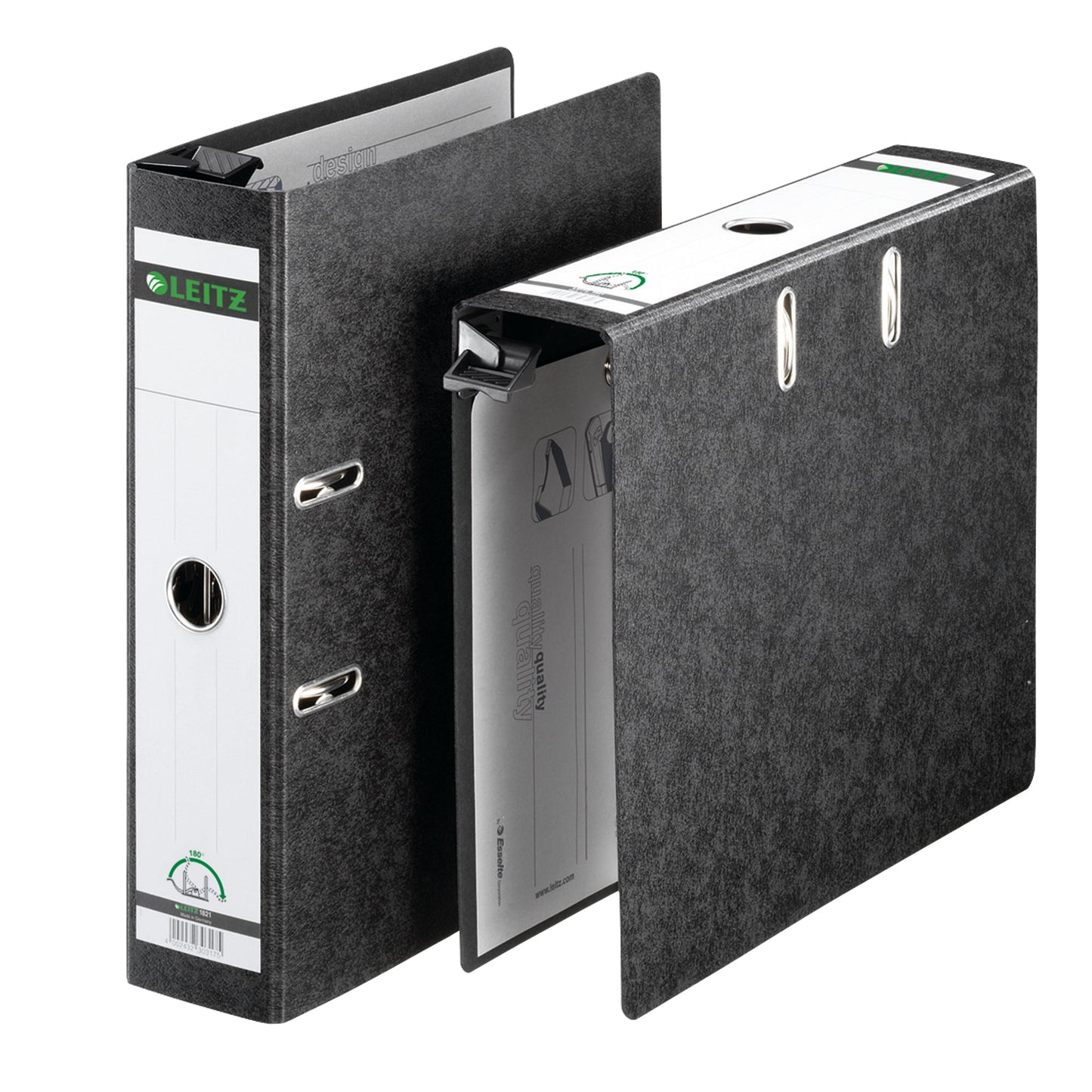 Leitz Hängeordner 80mm DIN A4 Rückenschild: geklebt 180° Präzisionshebelmechanik Hartpappe, recycelt schwarz