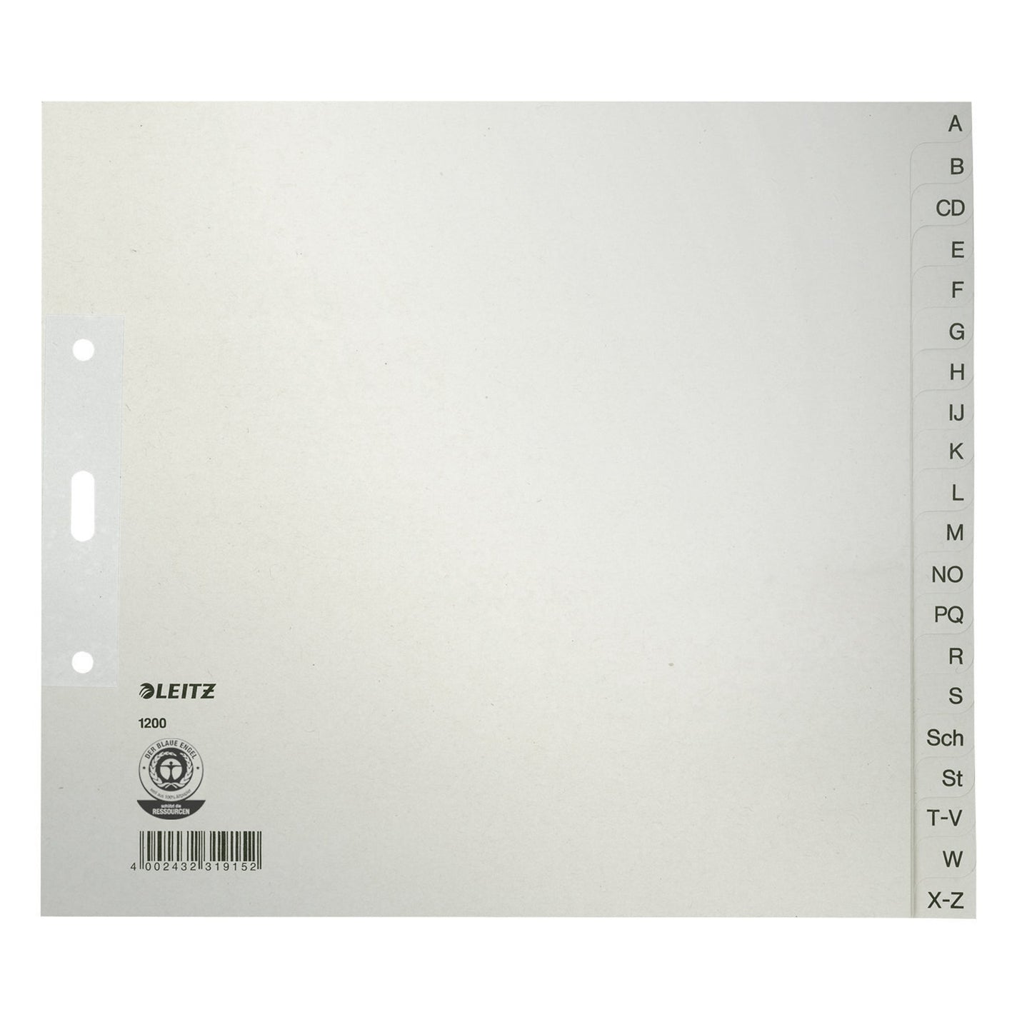 Leitz A-Z Register DIN A4, Überbreite Tauenpapier, 100 % recycelt grau 20 Registerblätter