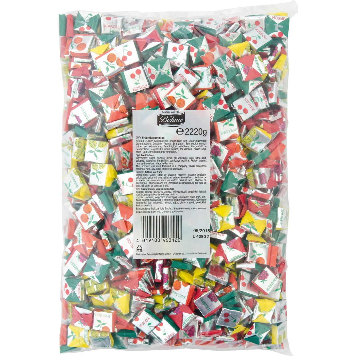 Böhme Bonbons Fruchtkaramellen Zitrone, Himbeer, Kirsch, Apfelsine 2.200 g/Pack.