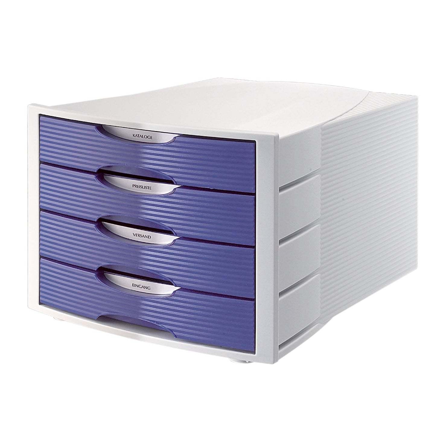 Soennecken Schubladenbox 4 Schubladen DIN A4 Polystyrol Gehäusefarbe: lichtgrau Farbe der Schublade: blau
