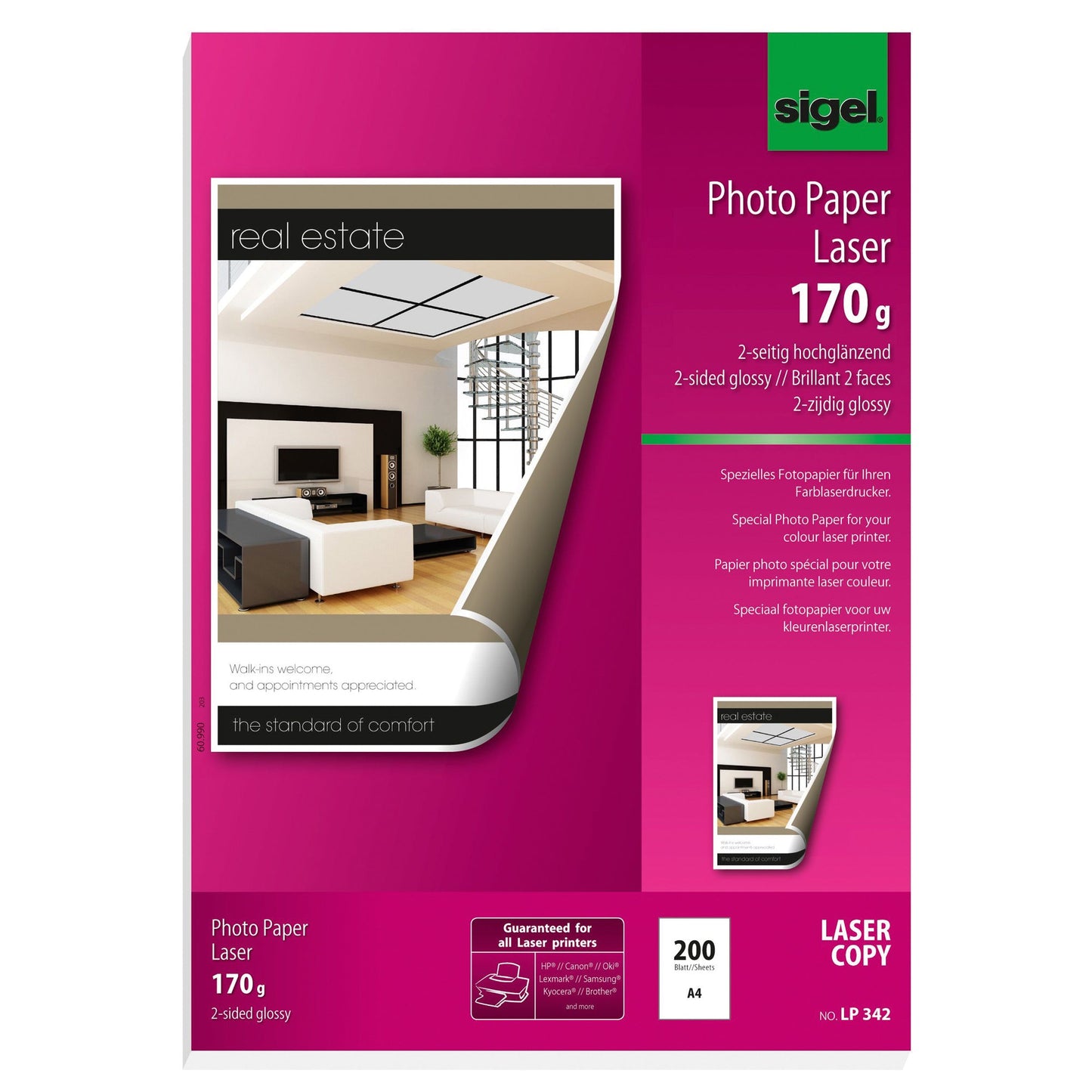 SIGEL Fotopapier DIN A4 170g/m² hochweiß hochglänzend 200 Bl./Pack.