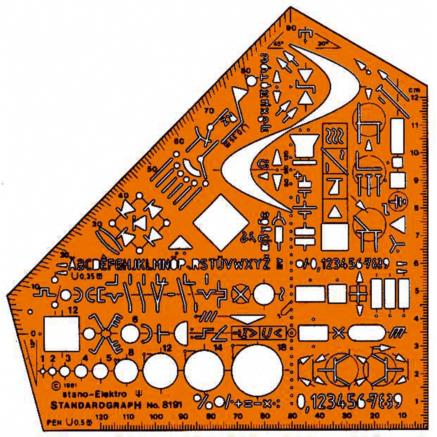 STANDARDGRAPH Zeichenschablone Elektro 15,5 x 15,5 cm (B x H) Kunststoff orange transparent
