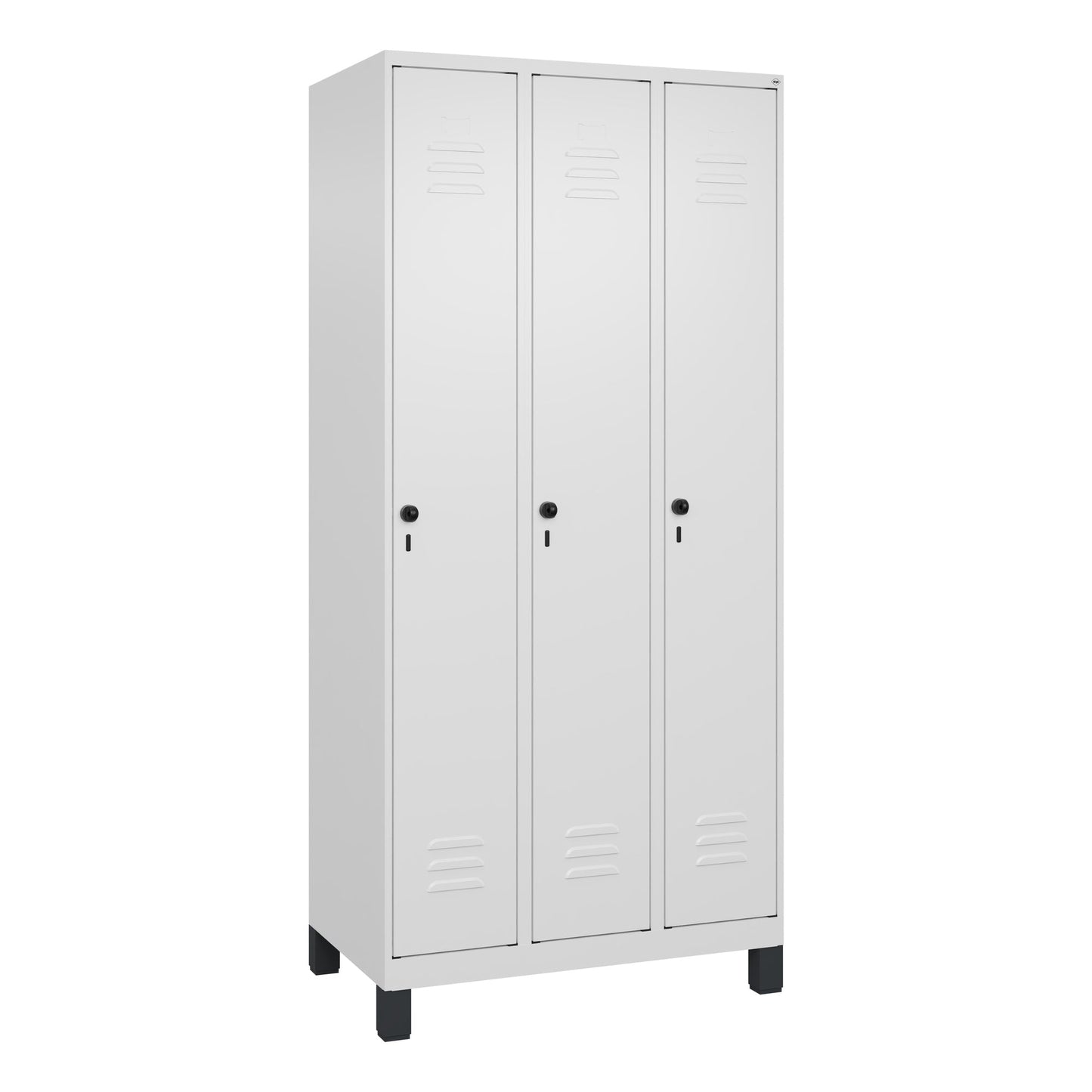 C+P Kleiderspind Classic PLUS 900 x 1.950 x 500 mm (B x H x T) 3 Abteile Stahl Farbe der Front: verkehrsweiß Farbe des Korpus: verkehrsweiß