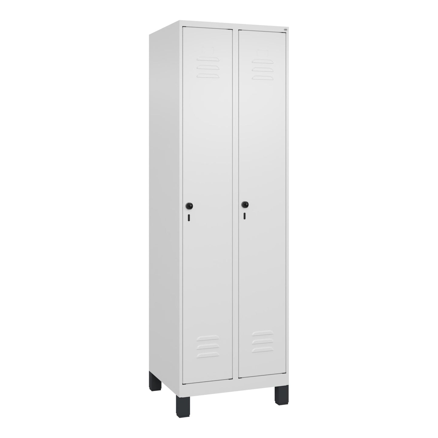 C+P Kleiderspind Classic PLUS 600 x 1.950 x 500 mm (B x H x T) 2 Abteile Stahl Farbe der Front: verkehrsweiß Farbe des Korpus: verkehrsweiß
