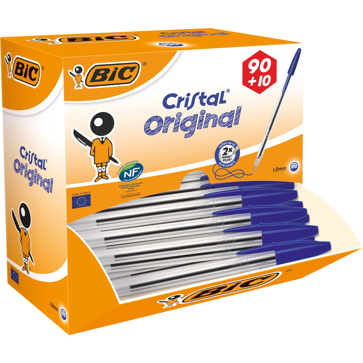 BIC® Kugelschreiber Cristal® Original 0,4mm blau Mine auswechselbar dokumentenecht Schaftfarbe: transparent 100 St./Pack.
