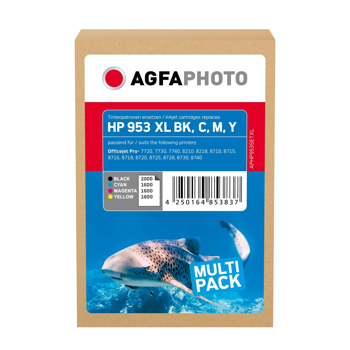 AgfaPhoto Tintenpatrone kein Originalzubehör Kompatibel mit: HP 953XL ca. 2.000 Seiten schwarz, ca. 3 x 1.450 Seiten farbig schwarz, mehrfarbig 4 St./Pack.