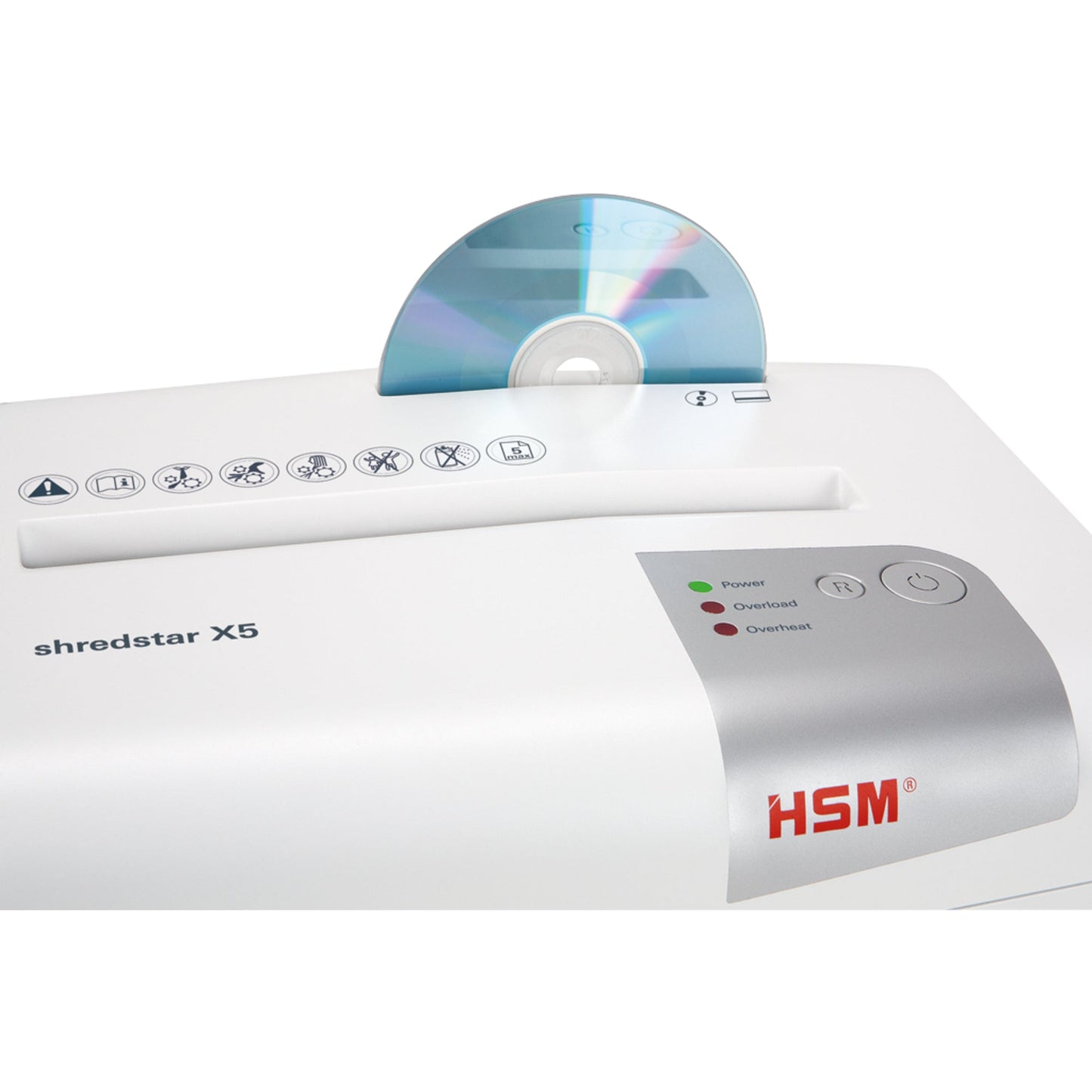 HSM® Aktenvernichter shredstar X5 P-4 Papier, Heftklammern, Büroklammern, Kreditkarten, CDs/DVDs Partikelschnitt weiß/silber