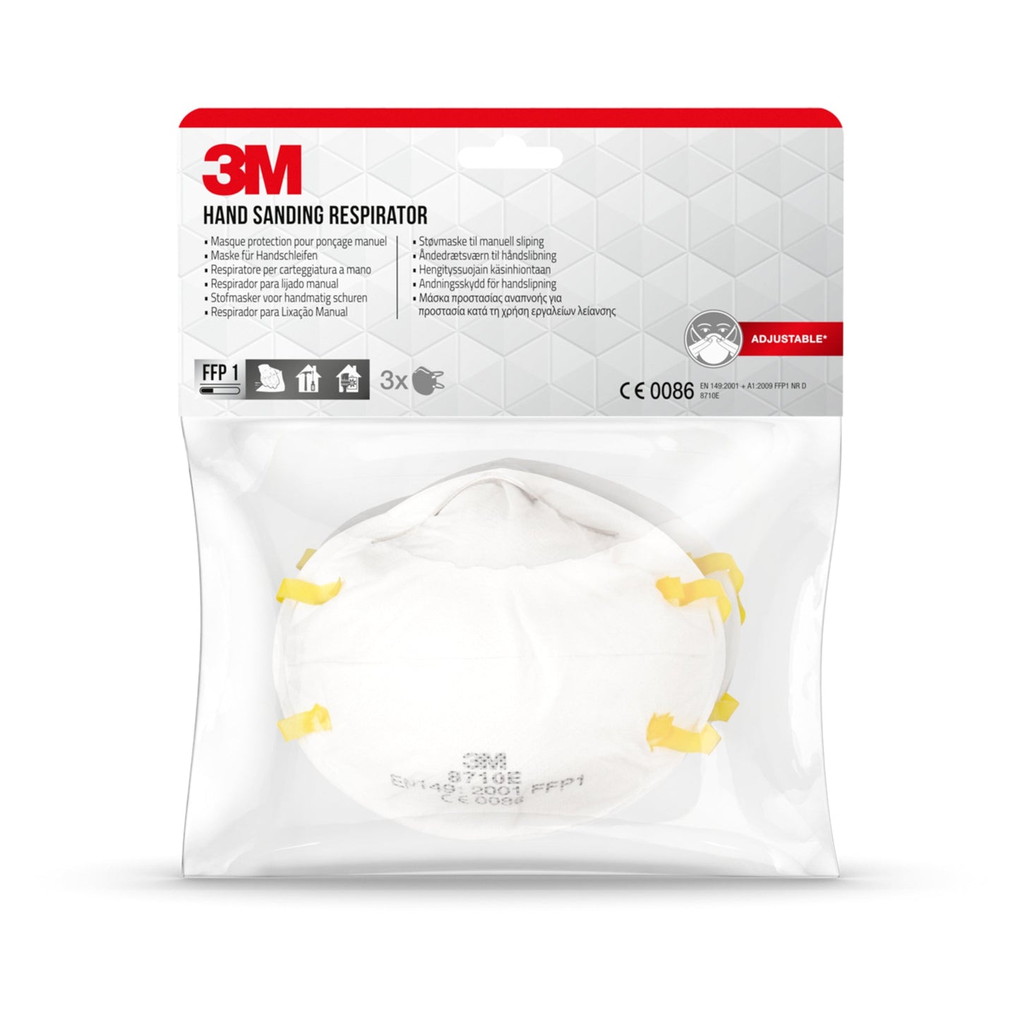 3M Atemschutzmaske 8710C3 Mehrweg FFP1 EN 149:2001 + A1:2014, EN 149:2021 + A1:2009 Polypropylen/Polyester/Aluminium/Polyurethan 3 St./Pack.