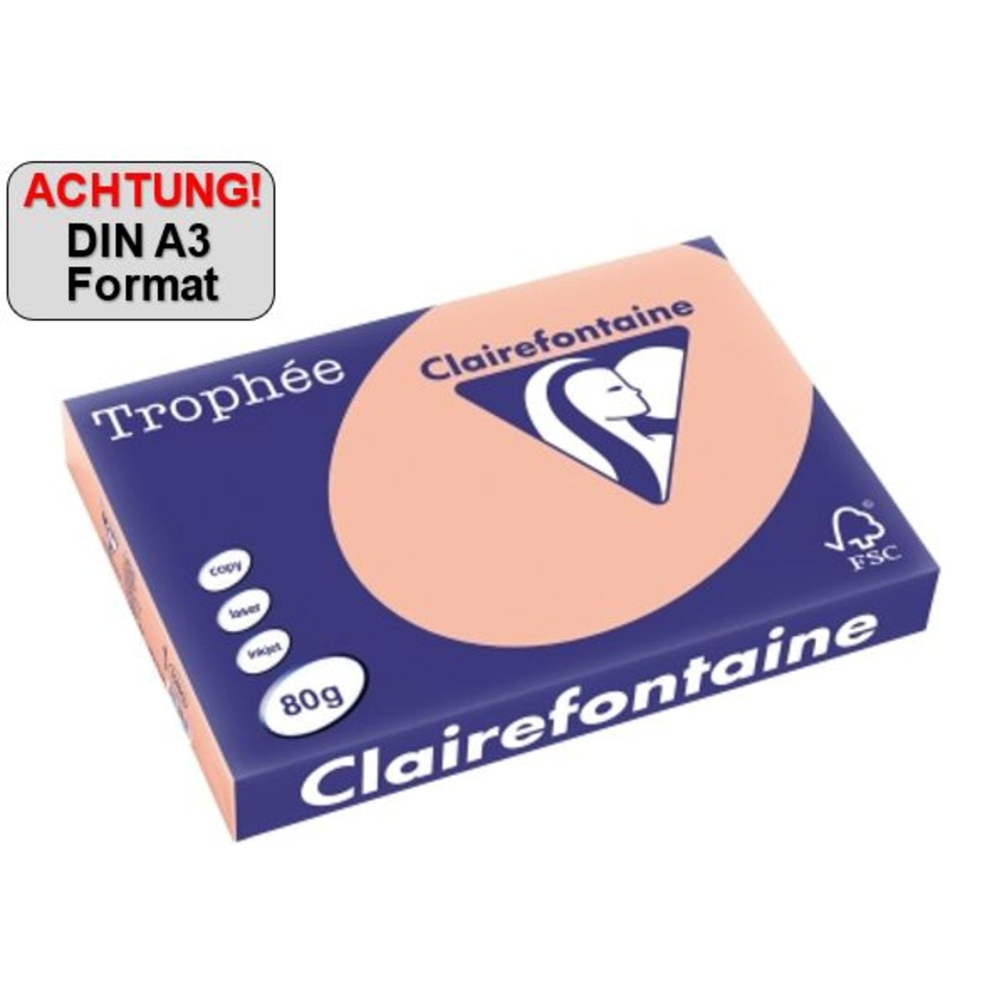 Clairefontaine Kopierpapier Trophée Color DIN A3 80g/m² elementar chlorfrei gebleicht, holzfrei pfirsich 500 Bl./Pack.