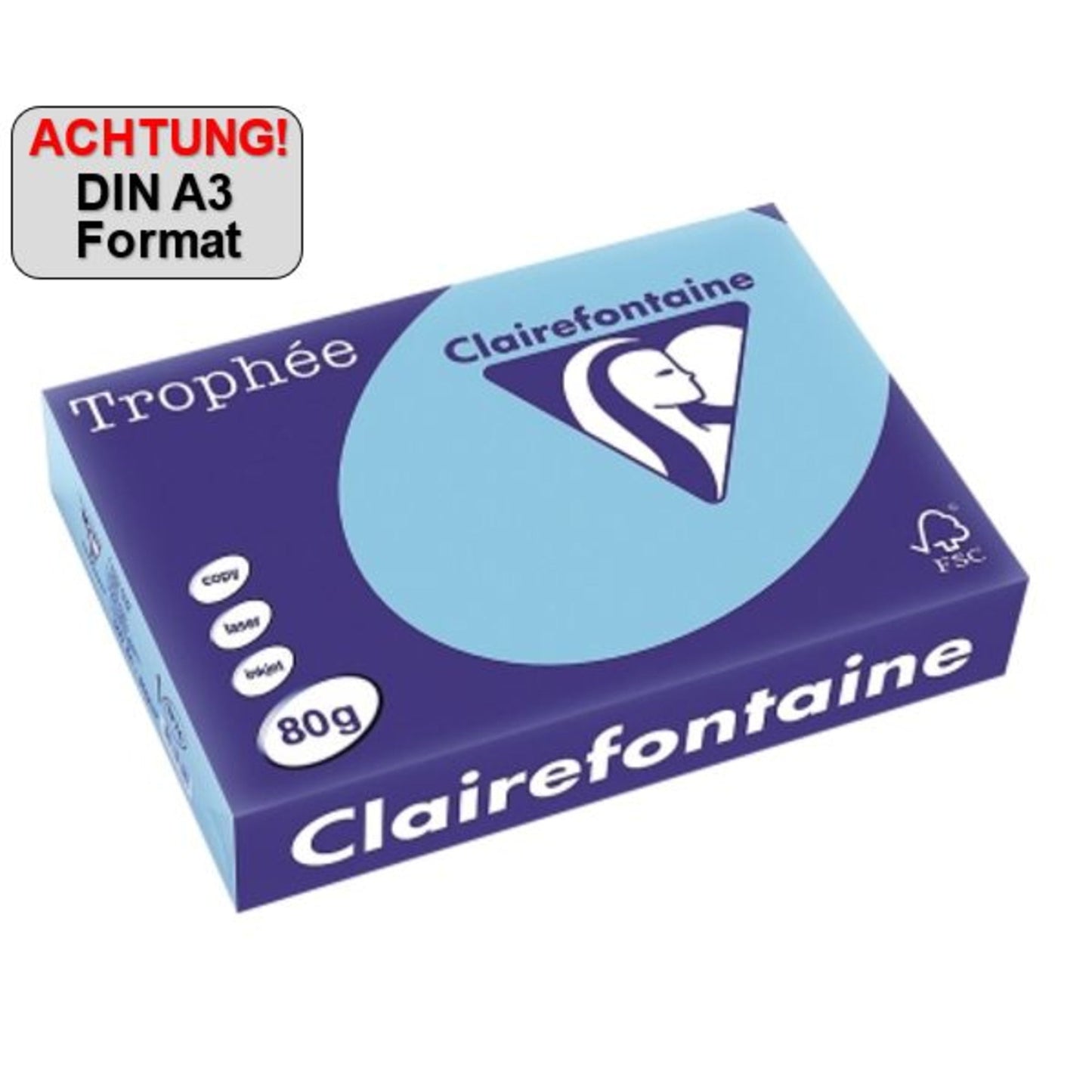 Clairefontaine Kopierpapier Trophée Color DIN A3 160g/m² elementar chlorfrei gebleicht, holzfrei blau 250 Bl./Pack.