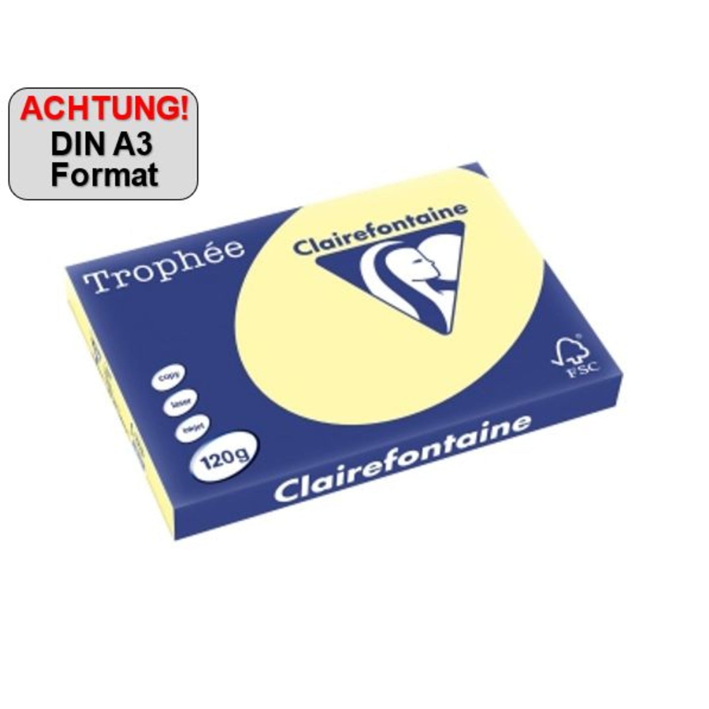 Clairefontaine Kopierpapier Trophée Color DIN A3 120g/m² elementar chlorfrei gebleicht, holzfrei gelb 250 Bl./Pack.