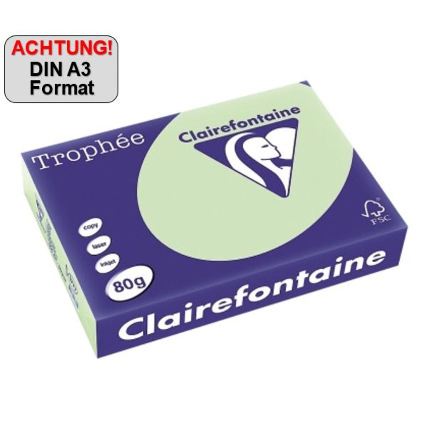 Clairefontaine Kopierpapier Trophée Color DIN A3 160g/m² elementar chlorfrei gebleicht, holzfrei grün 250 Bl./Pack.
