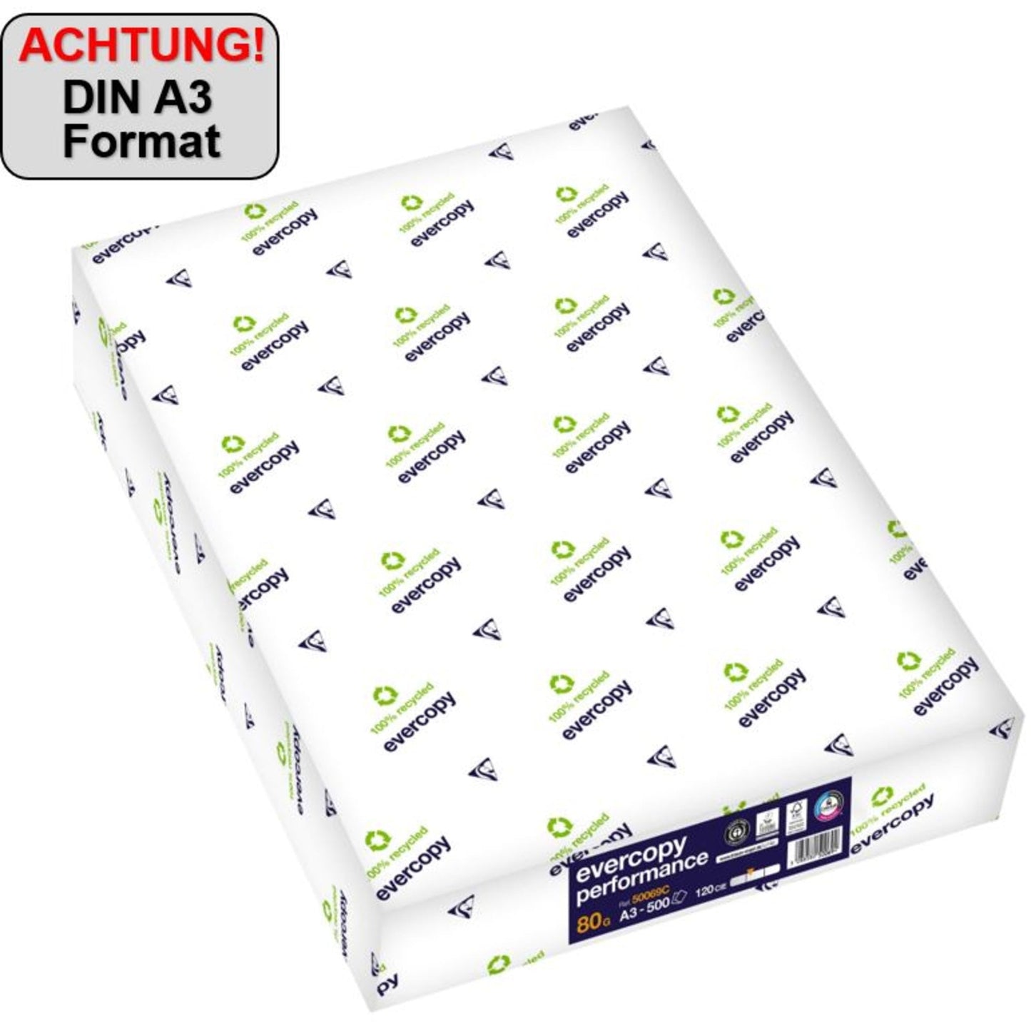 Clairefontaine Kopierpapier evercopy performance DIN A3 80g/m² 100 % Altpapier weiß 500 Bl./Pack.